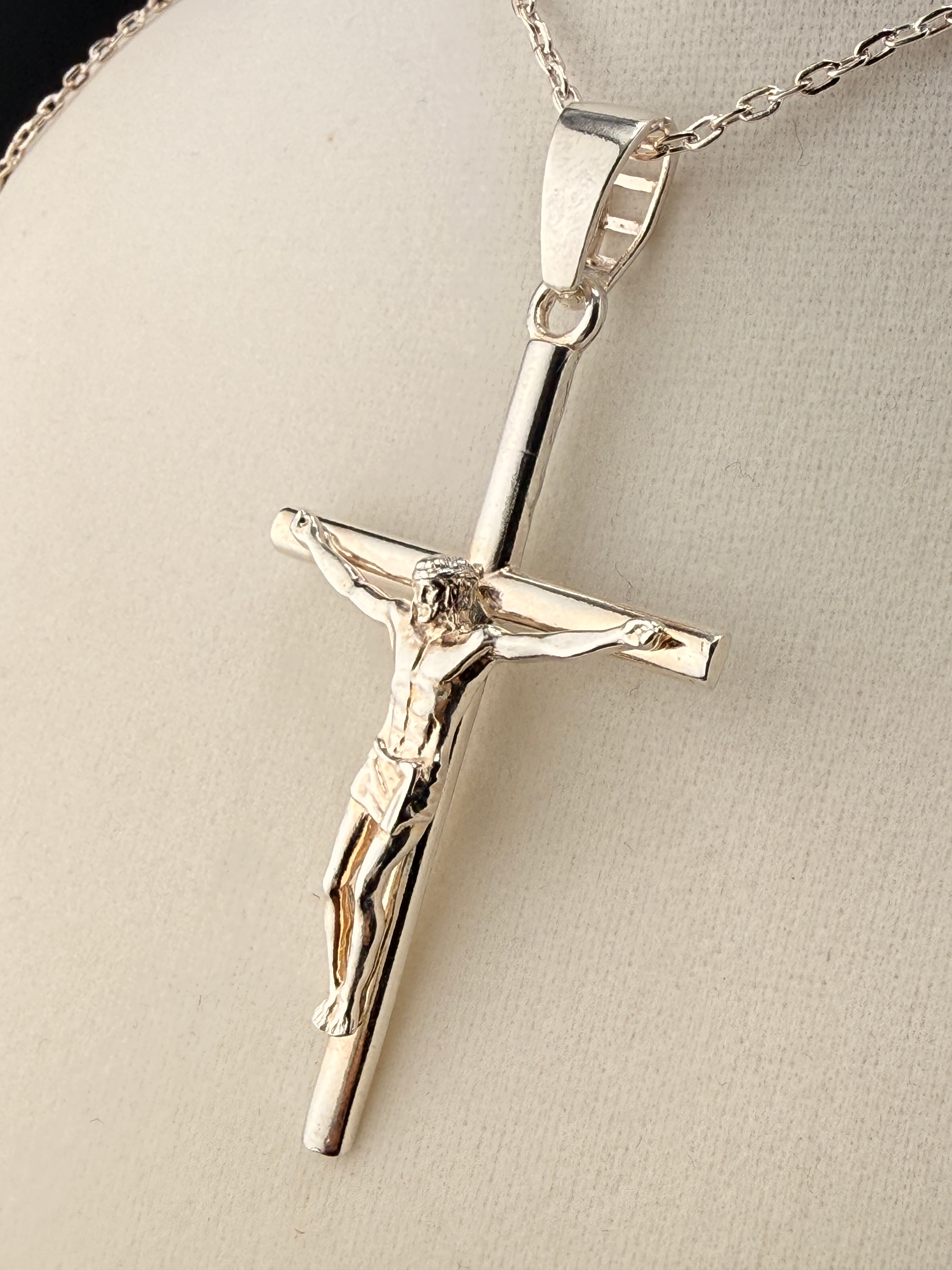 .925 Sterling Silver Jesus on Cross Pendant — 3 Inches