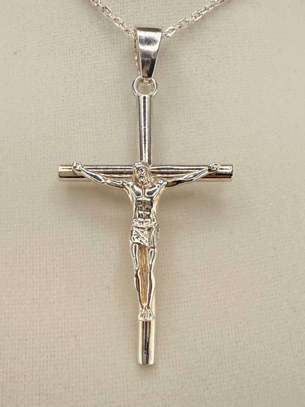 .925 Sterling Silver Jesus on Cross Pendant — 3 Inches