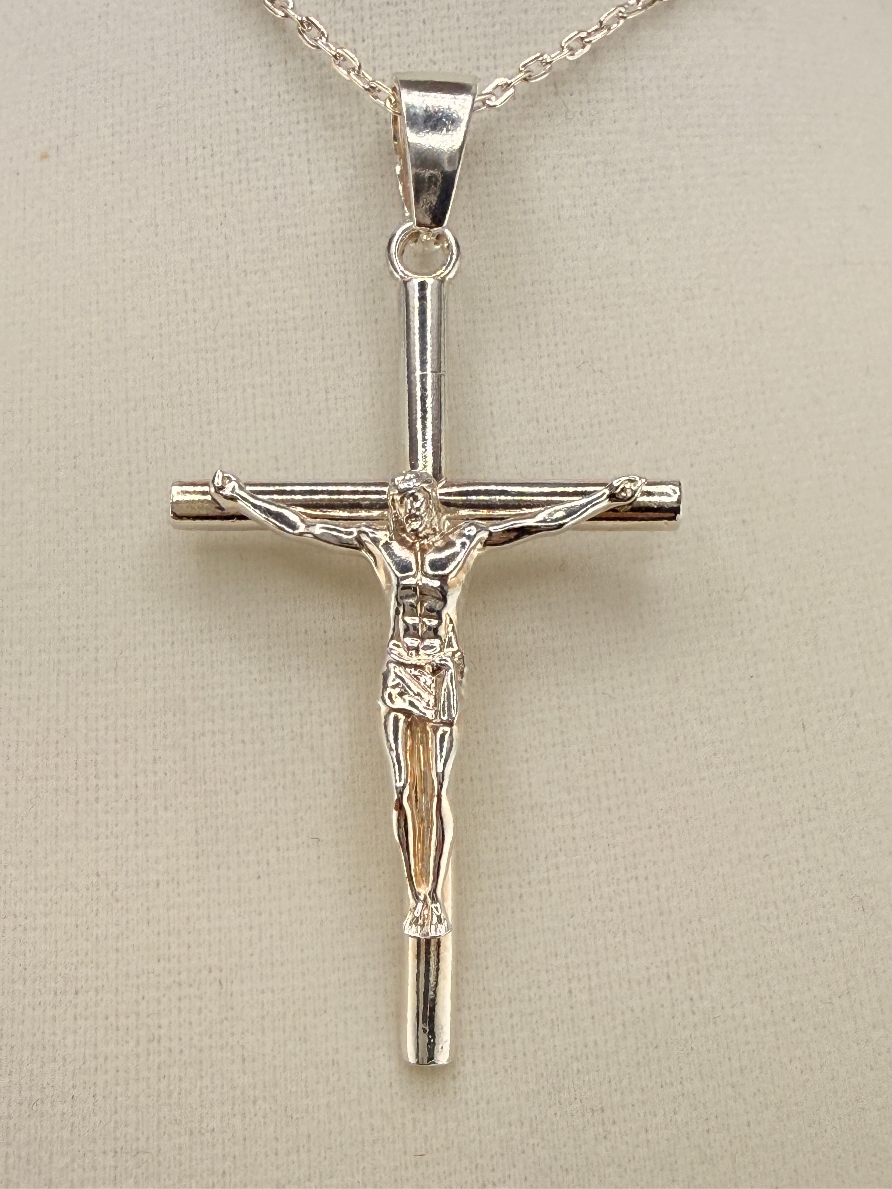 .925 Sterling Silver Jesus on Cross Pendant — 3 Inches