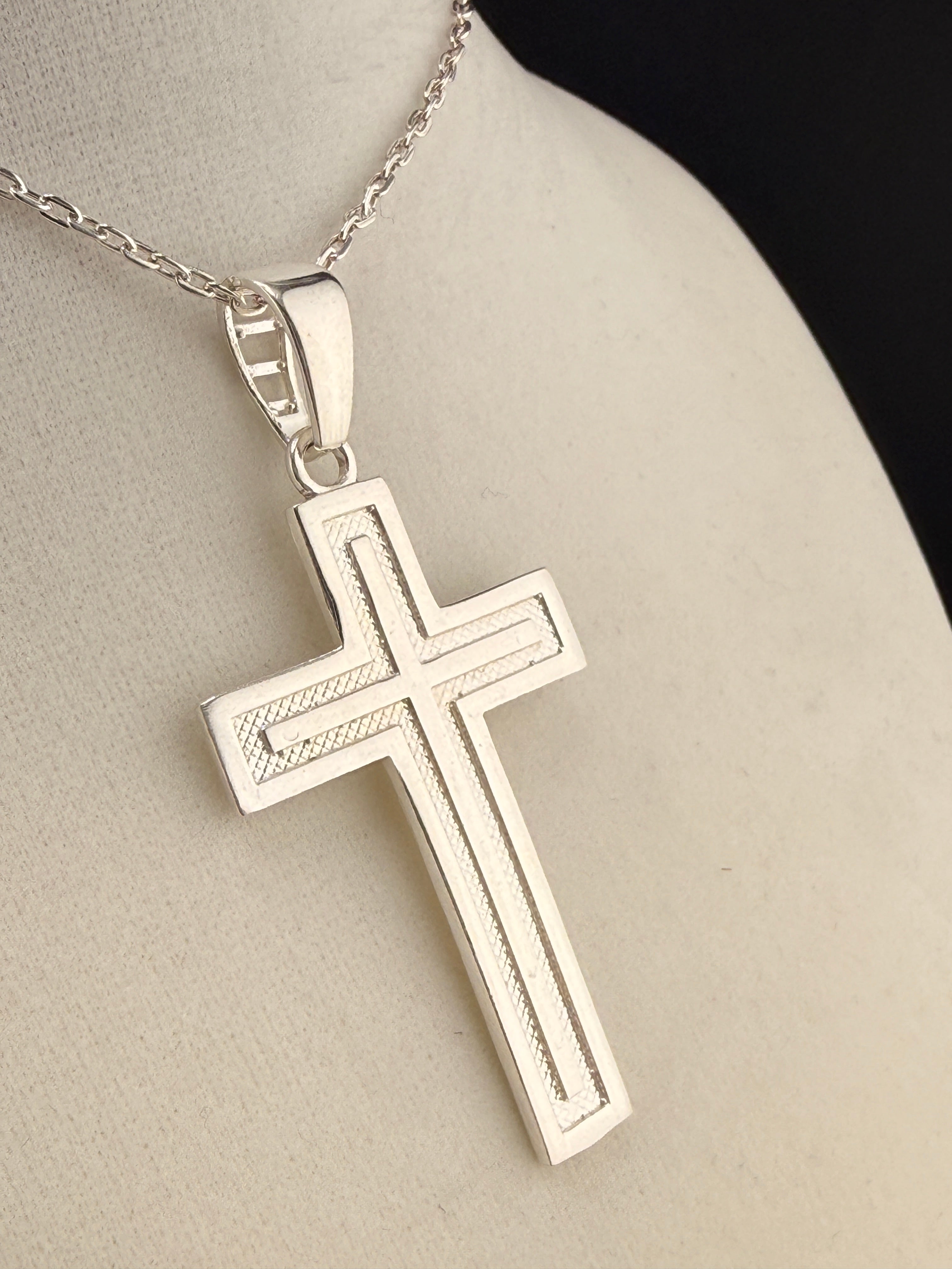 .925 Sterling Silver Cross Pendant – 2.6" Religious Cross Necklace Pendant