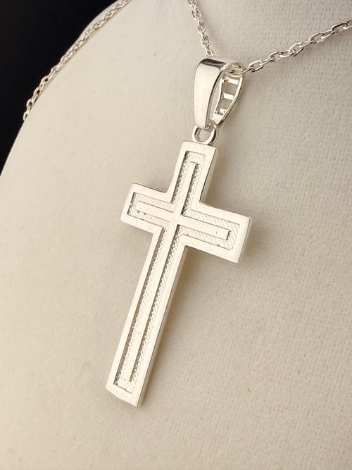 .925 Sterling Silver Cross Pendant – 2.6" Religious Cross Necklace Pendant