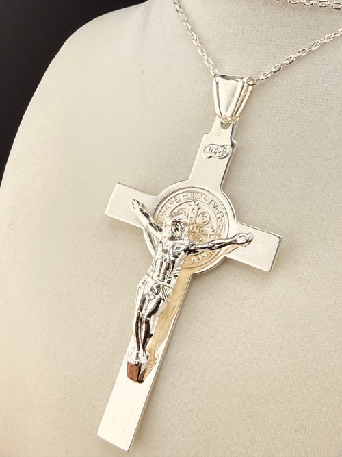 .925 Sterling Silver Jesus on the Cross Pendant – 4.5 Inch