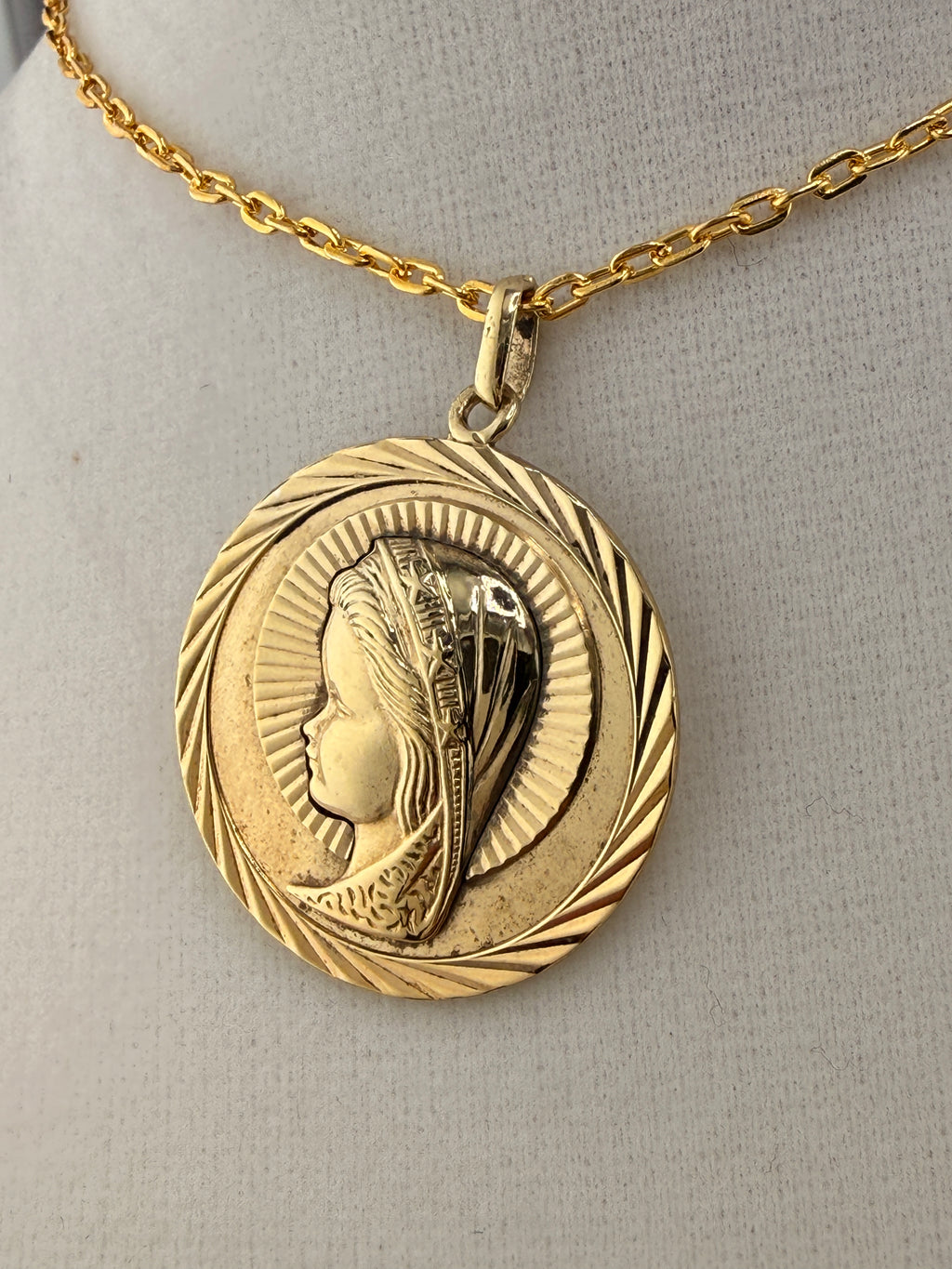 14K Gold Bonded Virgin Mary Pendant – .925 Sterling Silver, 1.5 Inch