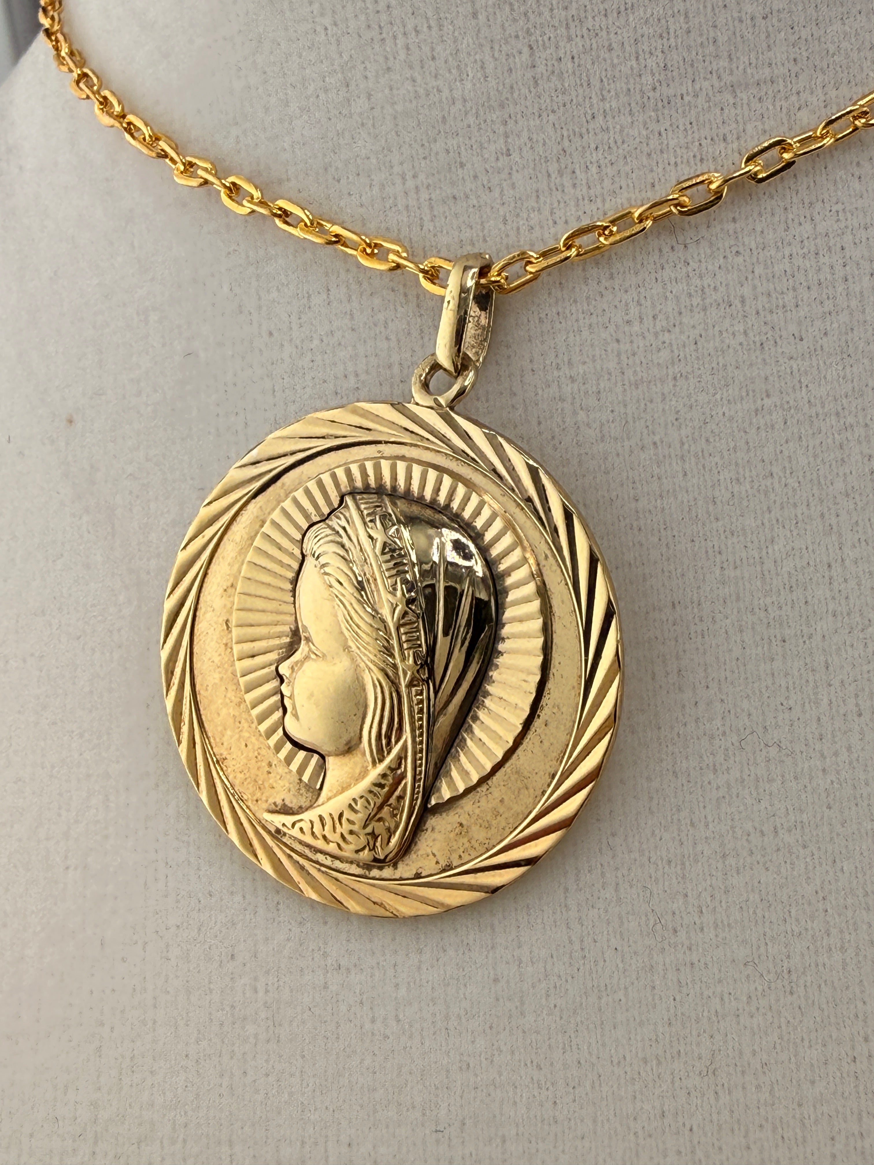 14K Gold Bonded Virgin Mary Pendant – .925 Sterling Silver, 1.5 Inch