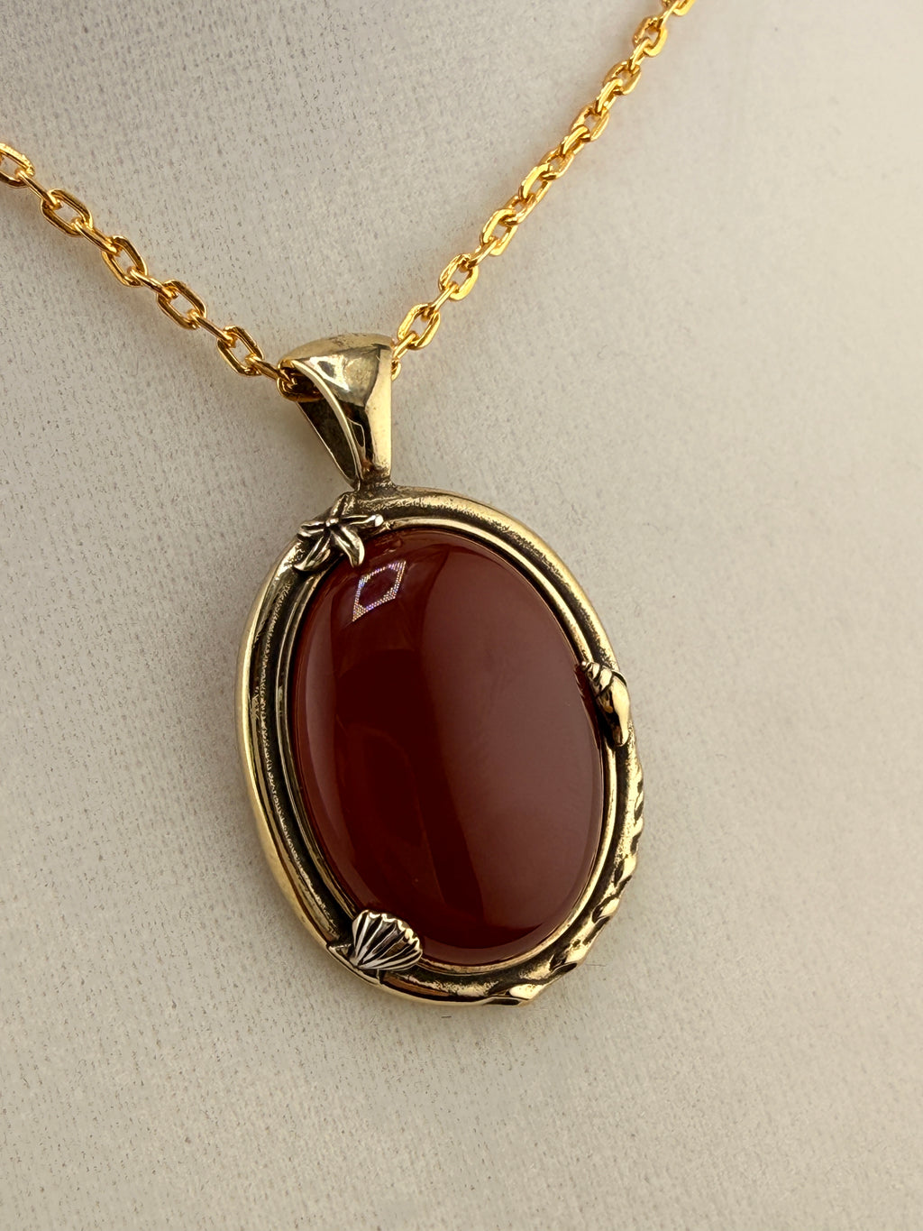 14K Gold Bonded Oval Garnet Pendant – .925 Sterling Silver, 1.5 Inch