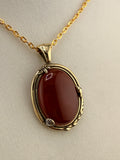 14K Gold Bonded Oval Garnet Pendant – .925 Sterling Silver, 1.5 Inch