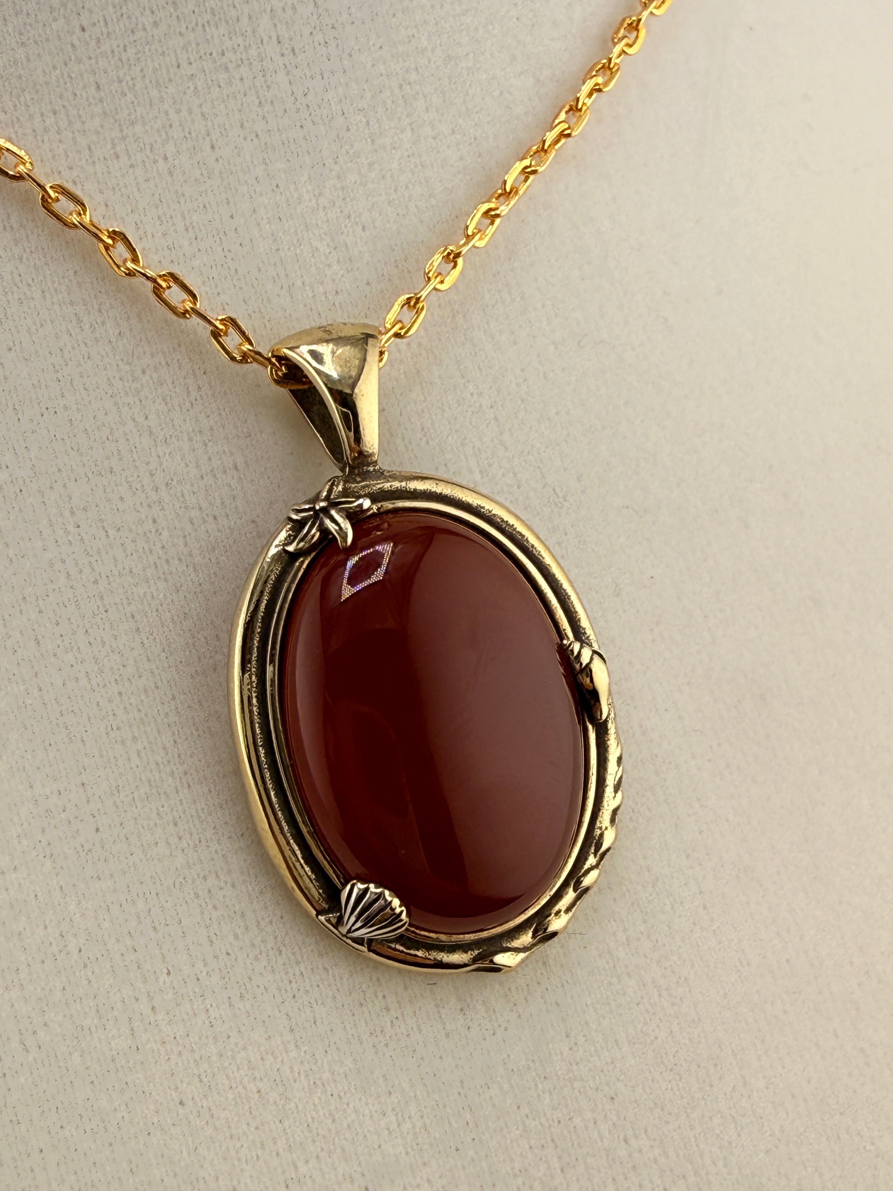 14K Gold Bonded Oval Garnet Pendant – .925 Sterling Silver, 1.5 Inch