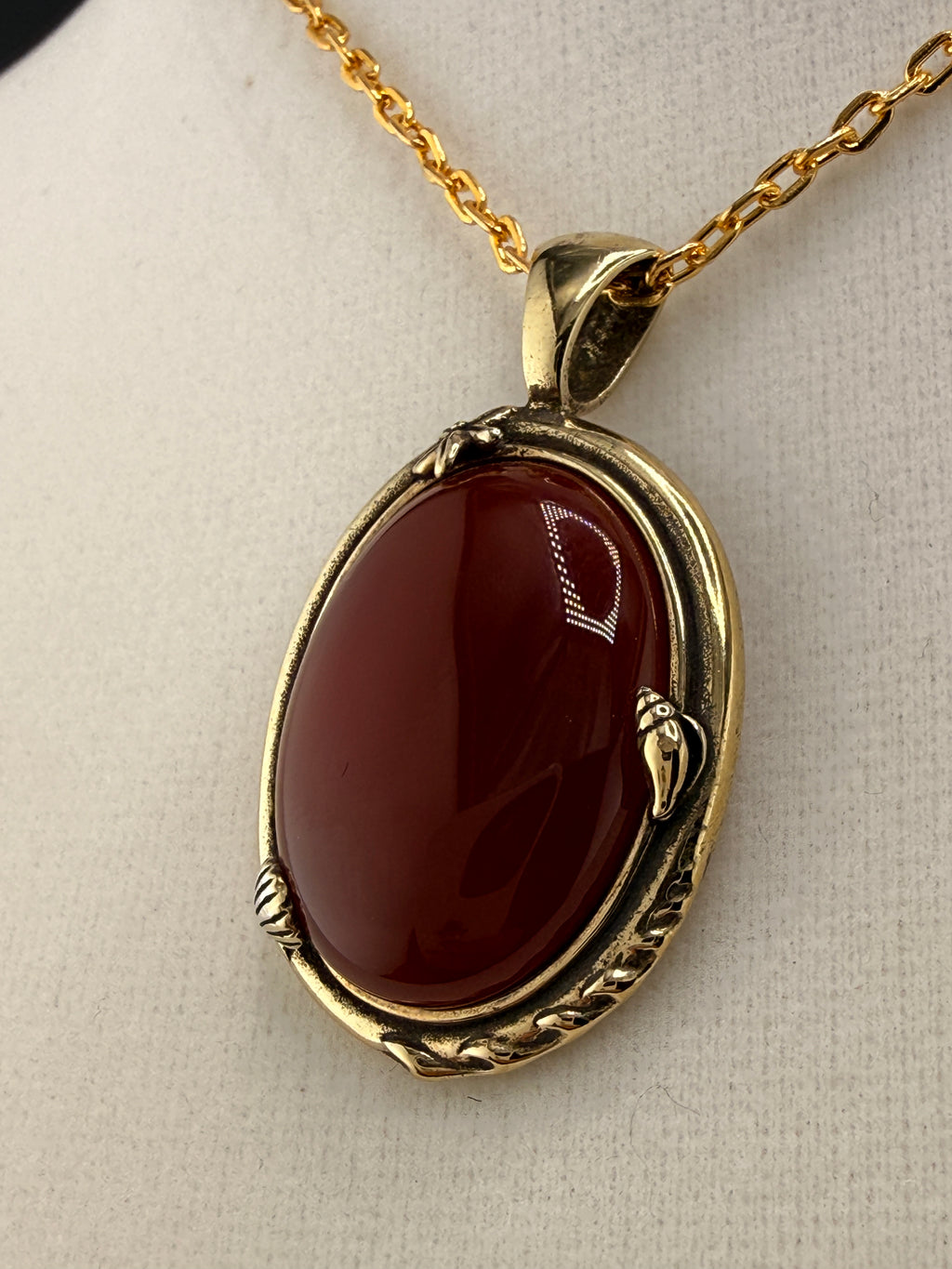 14K Gold Bonded Oval Garnet Pendant – .925 Sterling Silver, 1.5 Inch