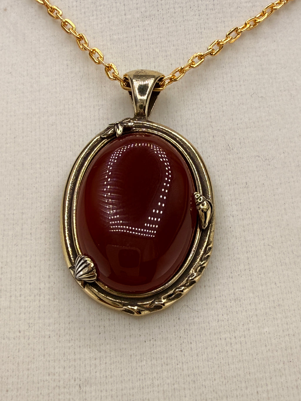 14K Gold Bonded Oval Garnet Pendant – .925 Sterling Silver, 1.5 Inch