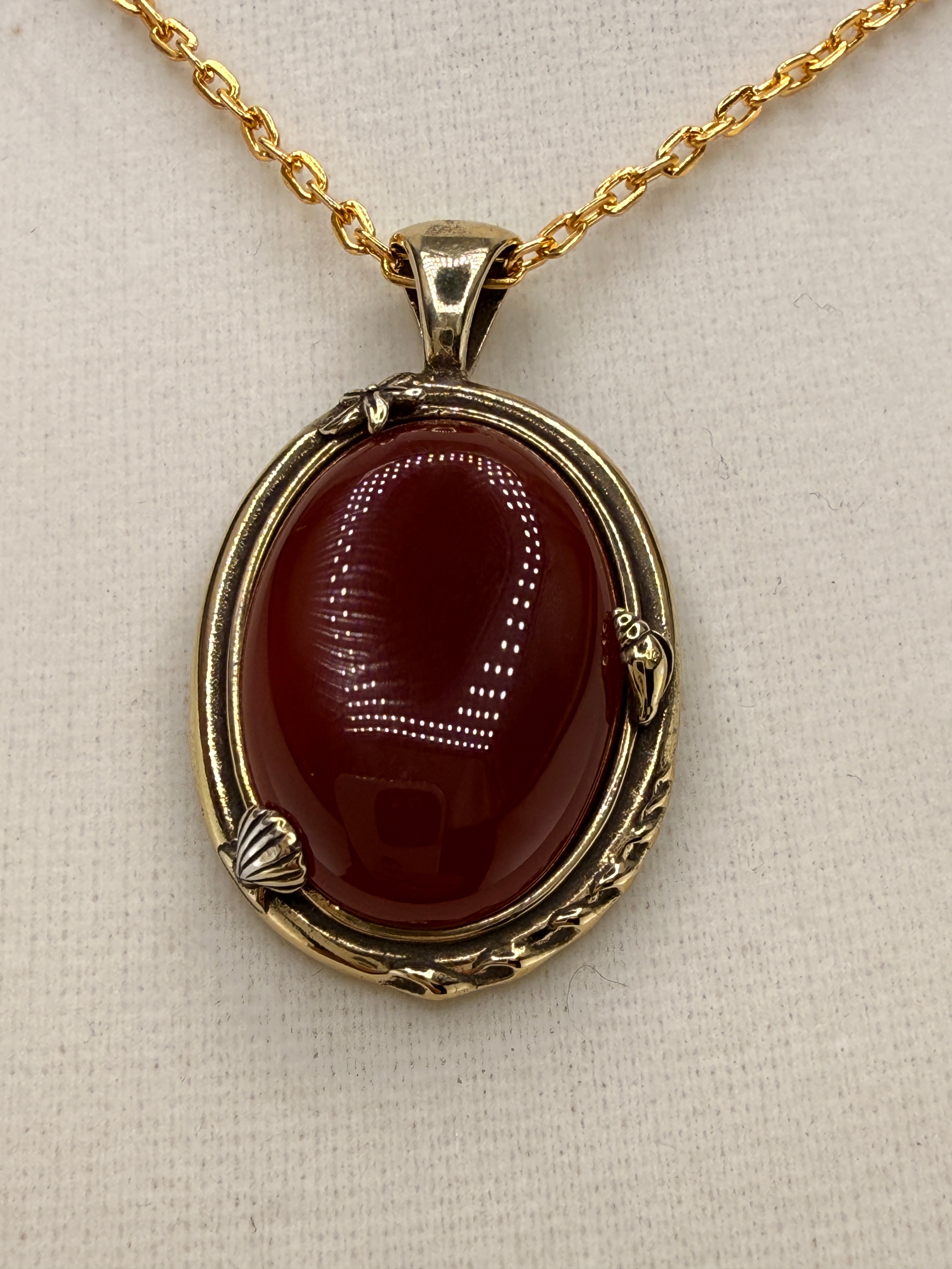 14K Gold Bonded Oval Garnet Pendant – .925 Sterling Silver, 1.5 Inch