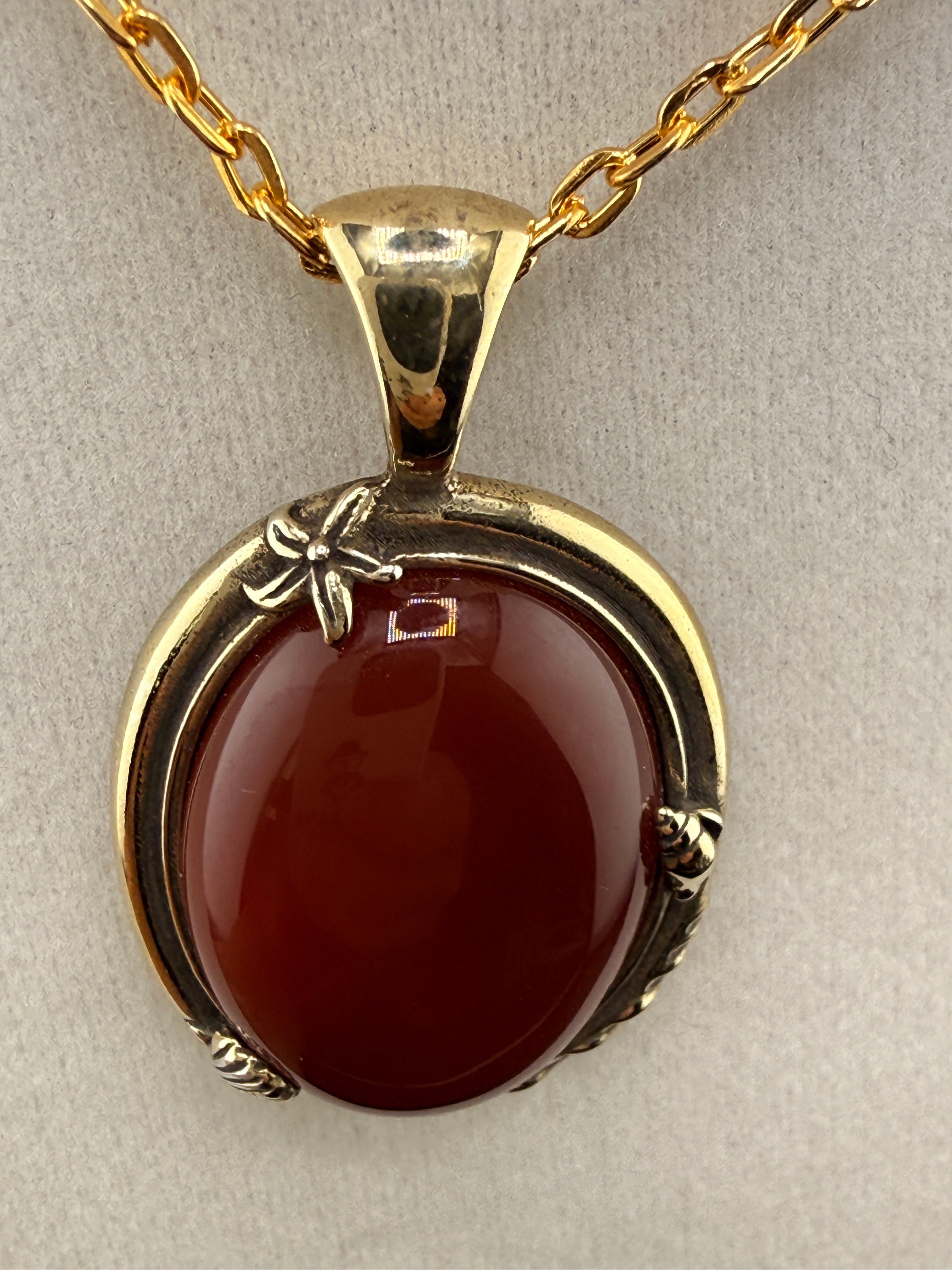 14K Gold Bonded Oval Garnet Pendant – .925 Sterling Silver, 1.5 Inch