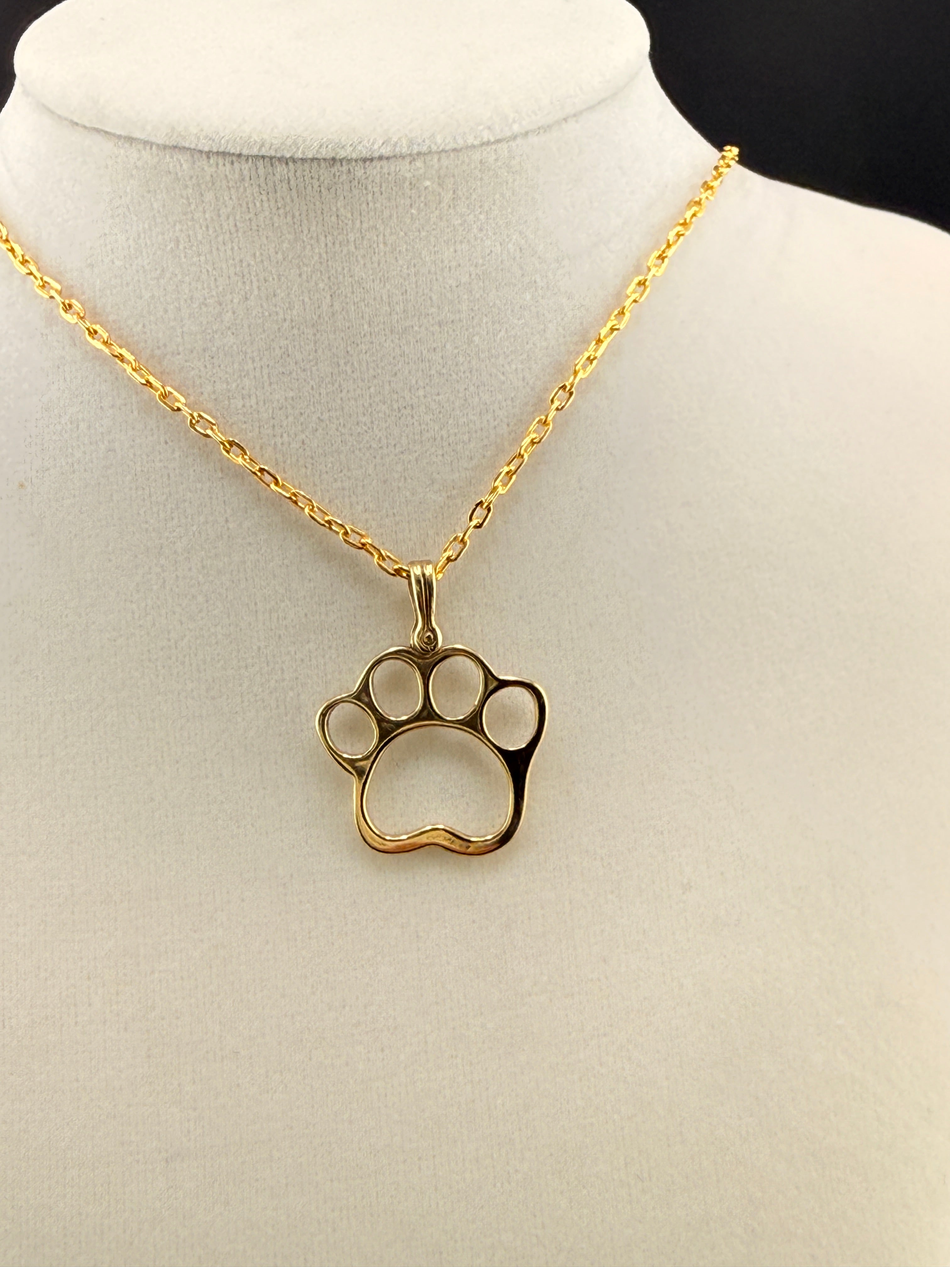 14K Gold Bonded Dog Paw Pendant – .925 Sterling Silver, 1.5 Inch