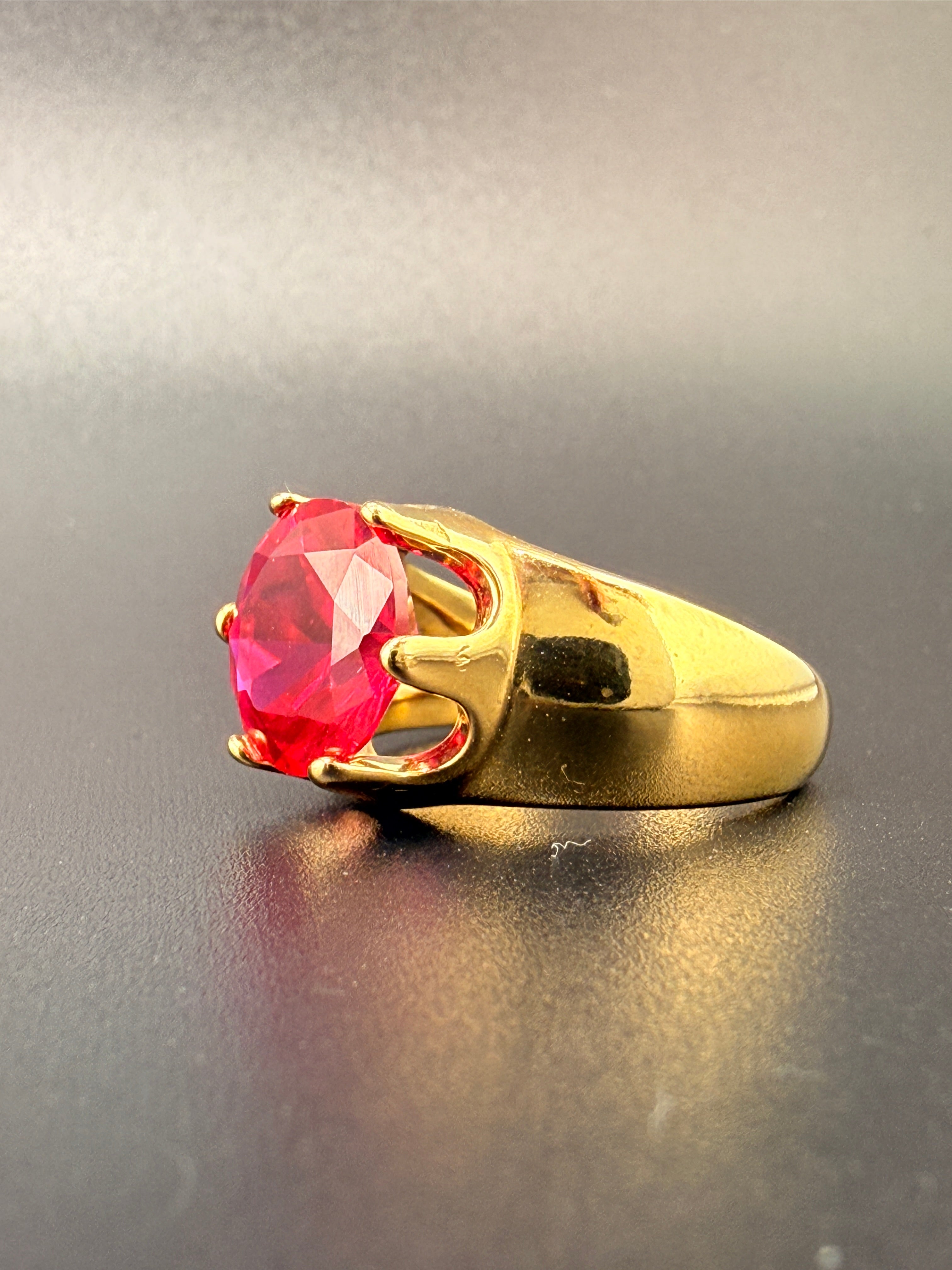 14K Gold Bonded Sterling Silver 3 CT Synthetic Ruby Solitaire Ring – Size 7