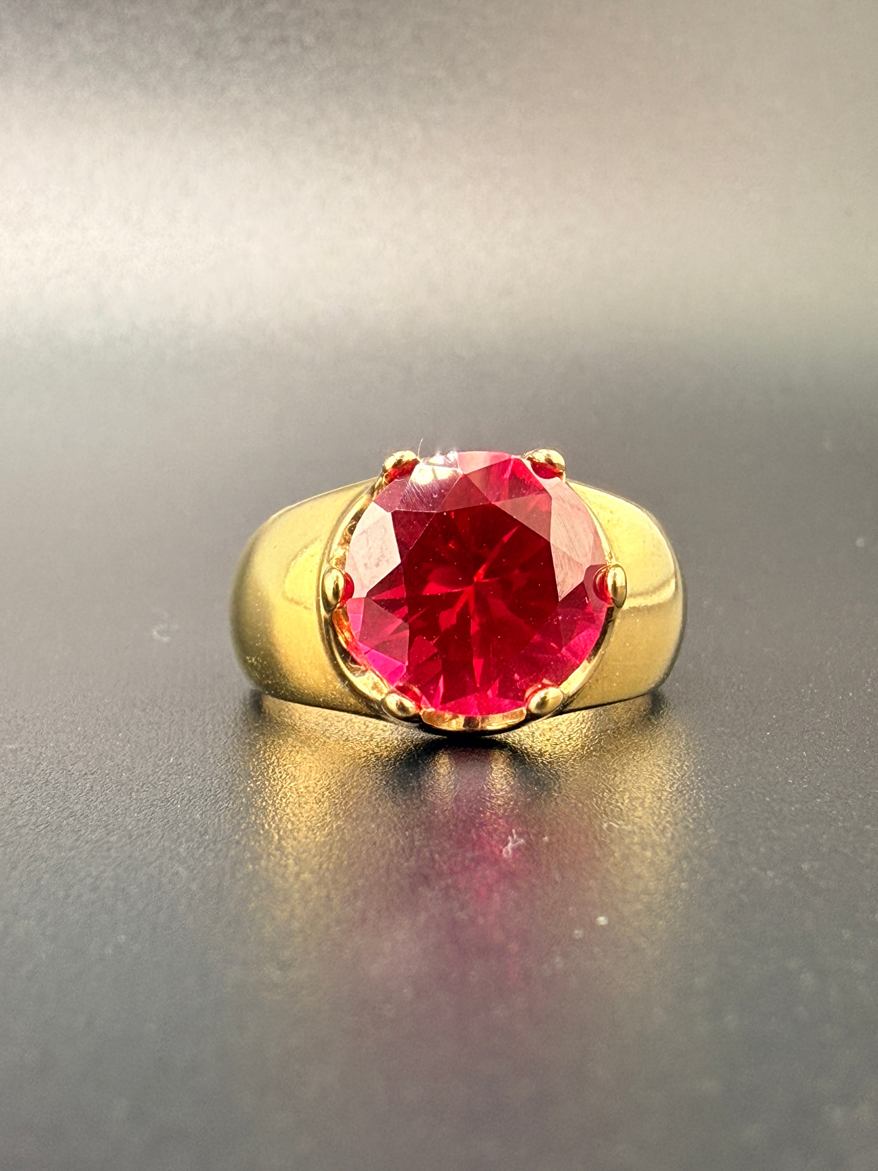 14K Gold Bonded Sterling Silver 3 CT Synthetic Ruby Solitaire Ring – Size 7