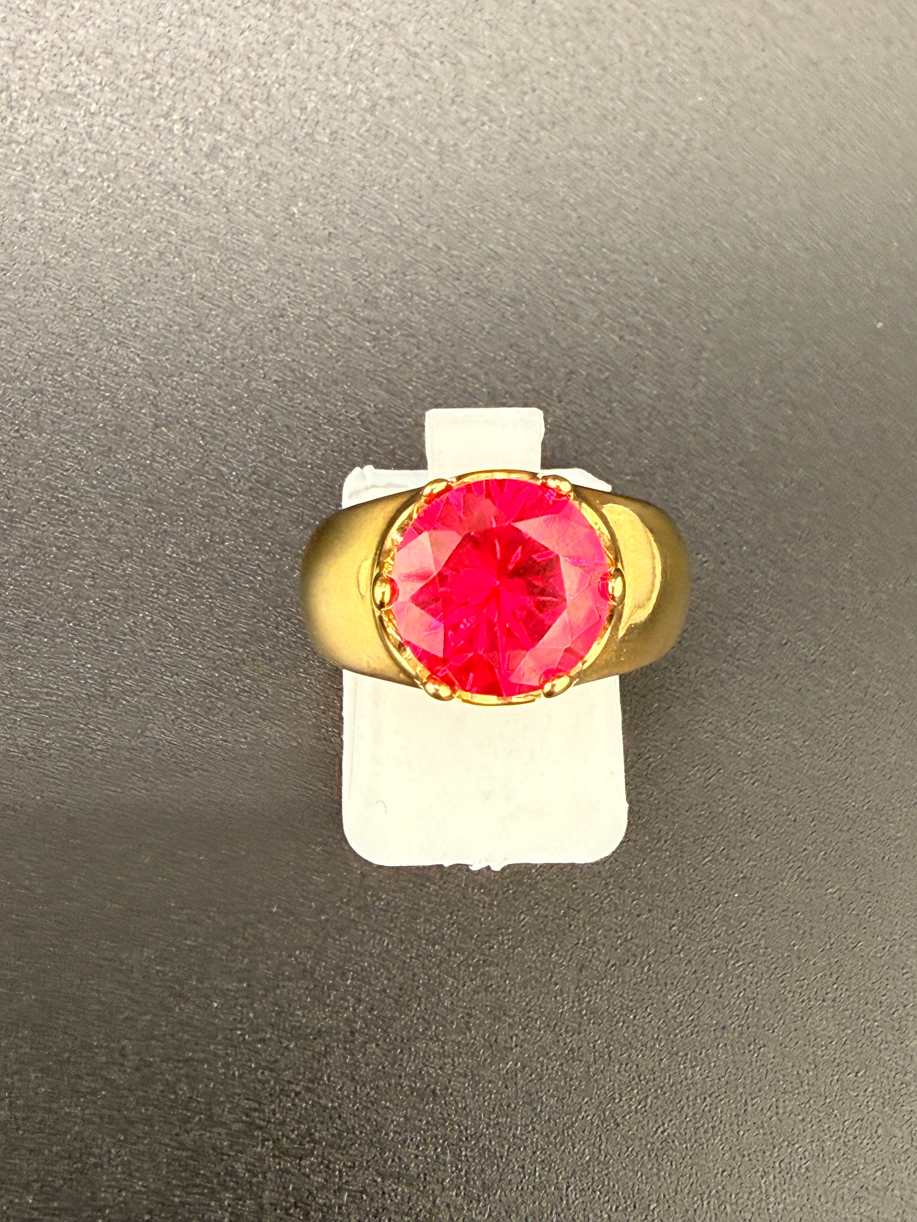 14K Gold Bonded Sterling Silver 3 CT Synthetic Ruby Solitaire Ring – Size 7
