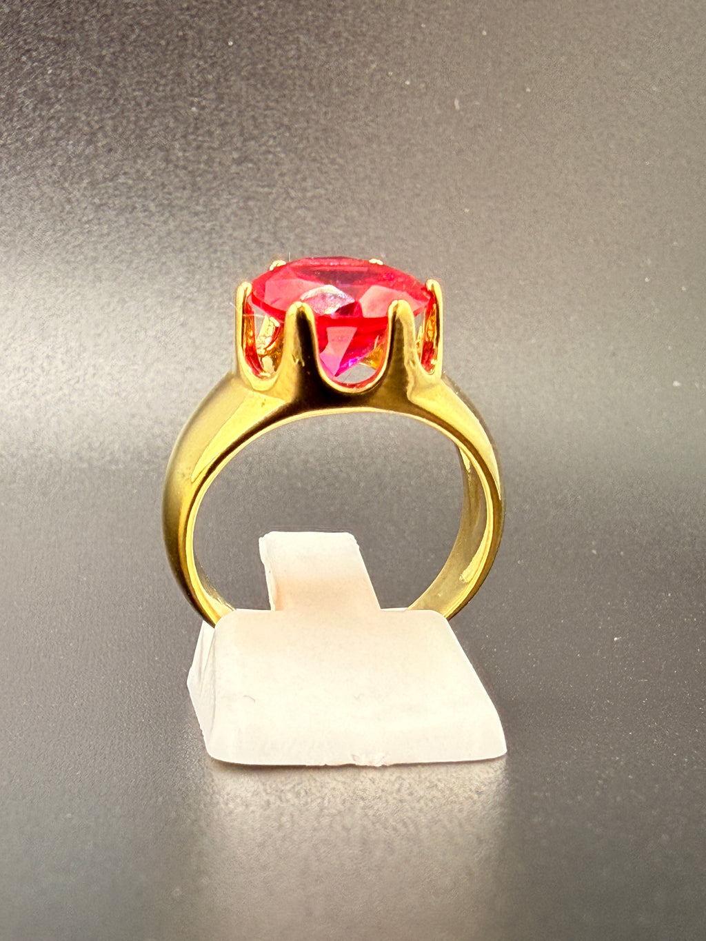 14K Gold Bonded Sterling Silver 3 CT Synthetic Ruby Solitaire Ring – Size 7