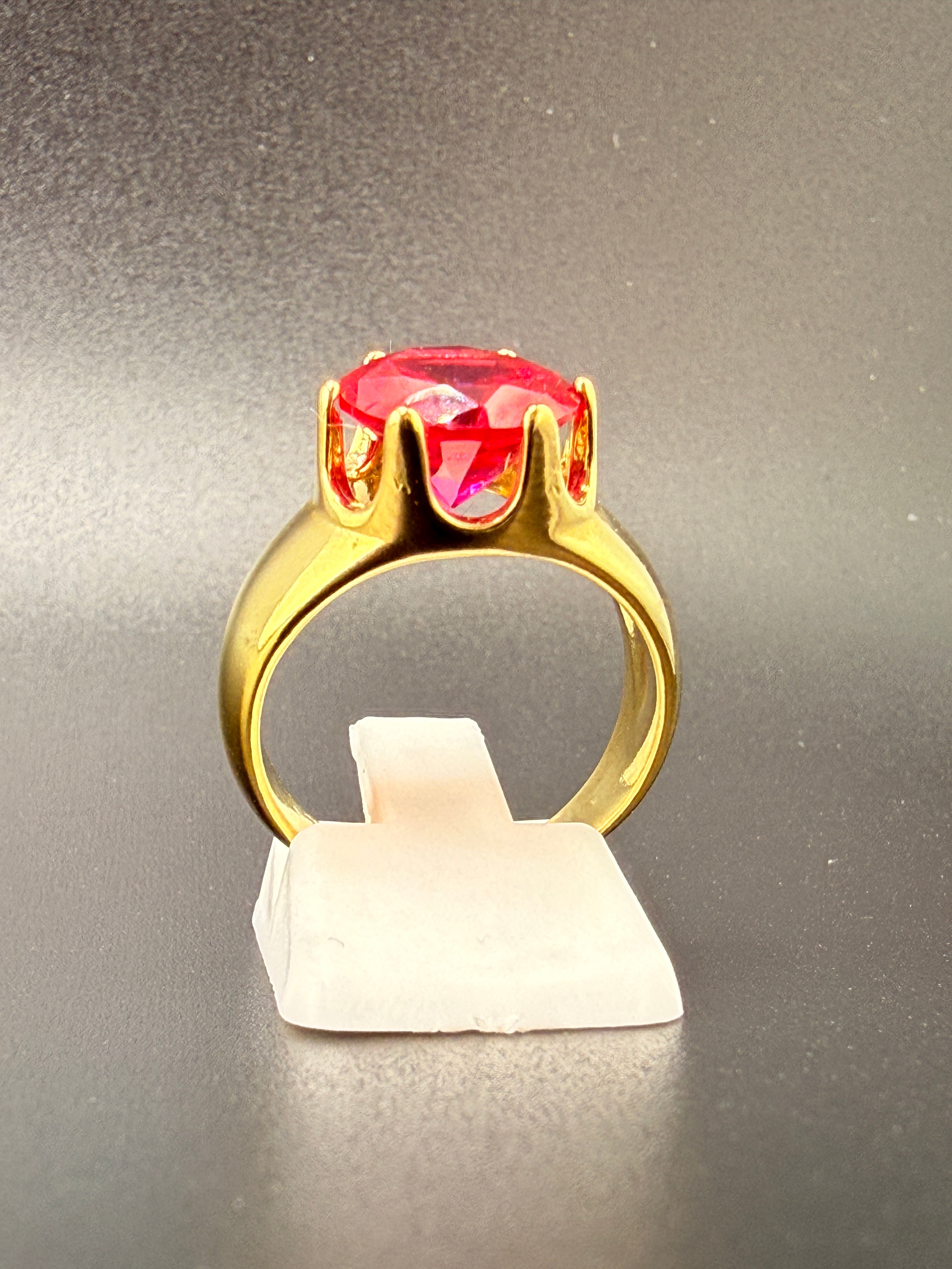 14K Gold Bonded Sterling Silver 3 CT Synthetic Ruby Solitaire Ring – Size 7