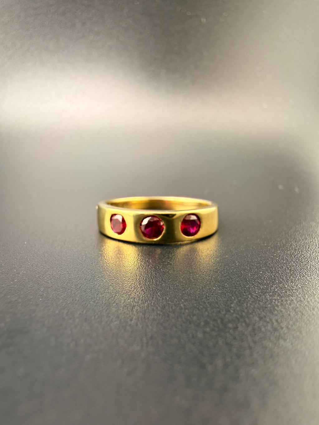 14K Gold Bonded Sterling Silver Ruby Ring – 3 Synthetic Rubies, Size 6.5