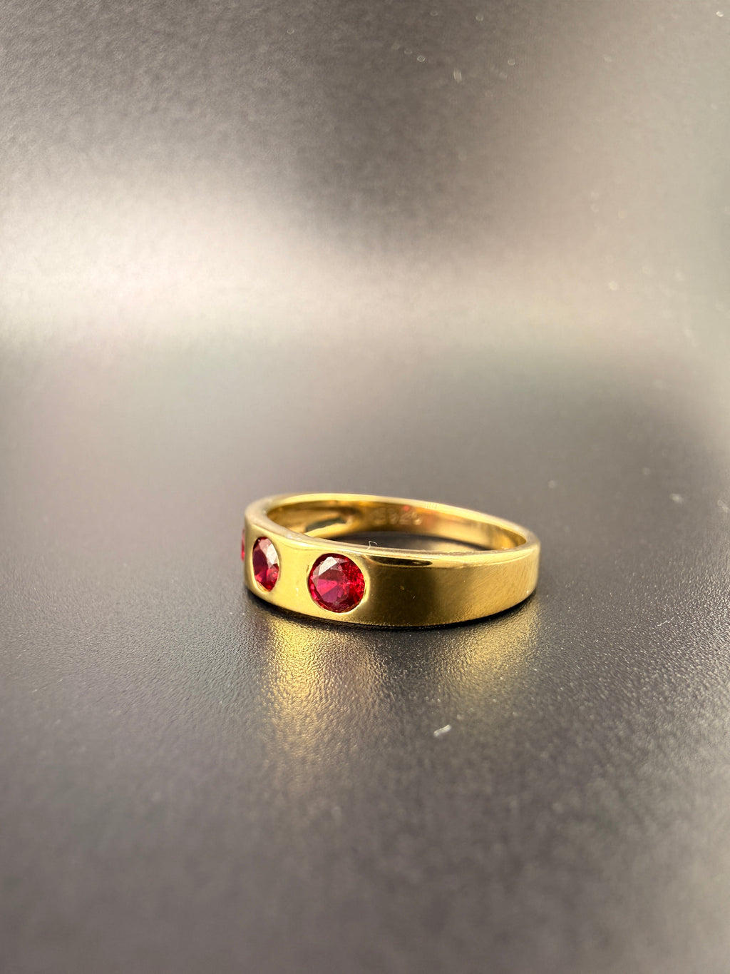 14K Gold Bonded Sterling Silver Ruby Ring – 3 Synthetic Rubies, Size 6.5