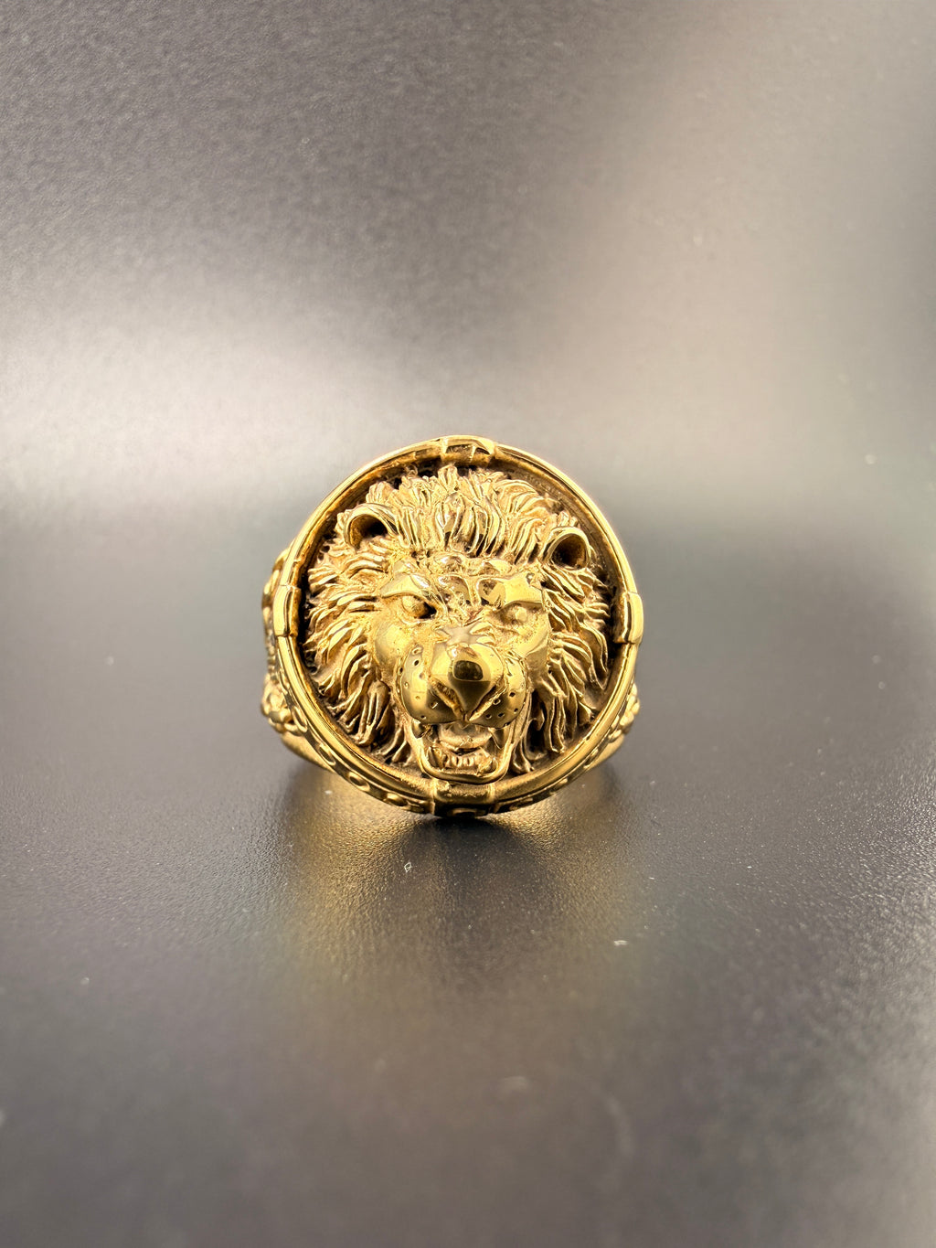 14K Gold Bonded Sterling Silver Lion Head Ring – Size 9.75, 12.2 Grams
