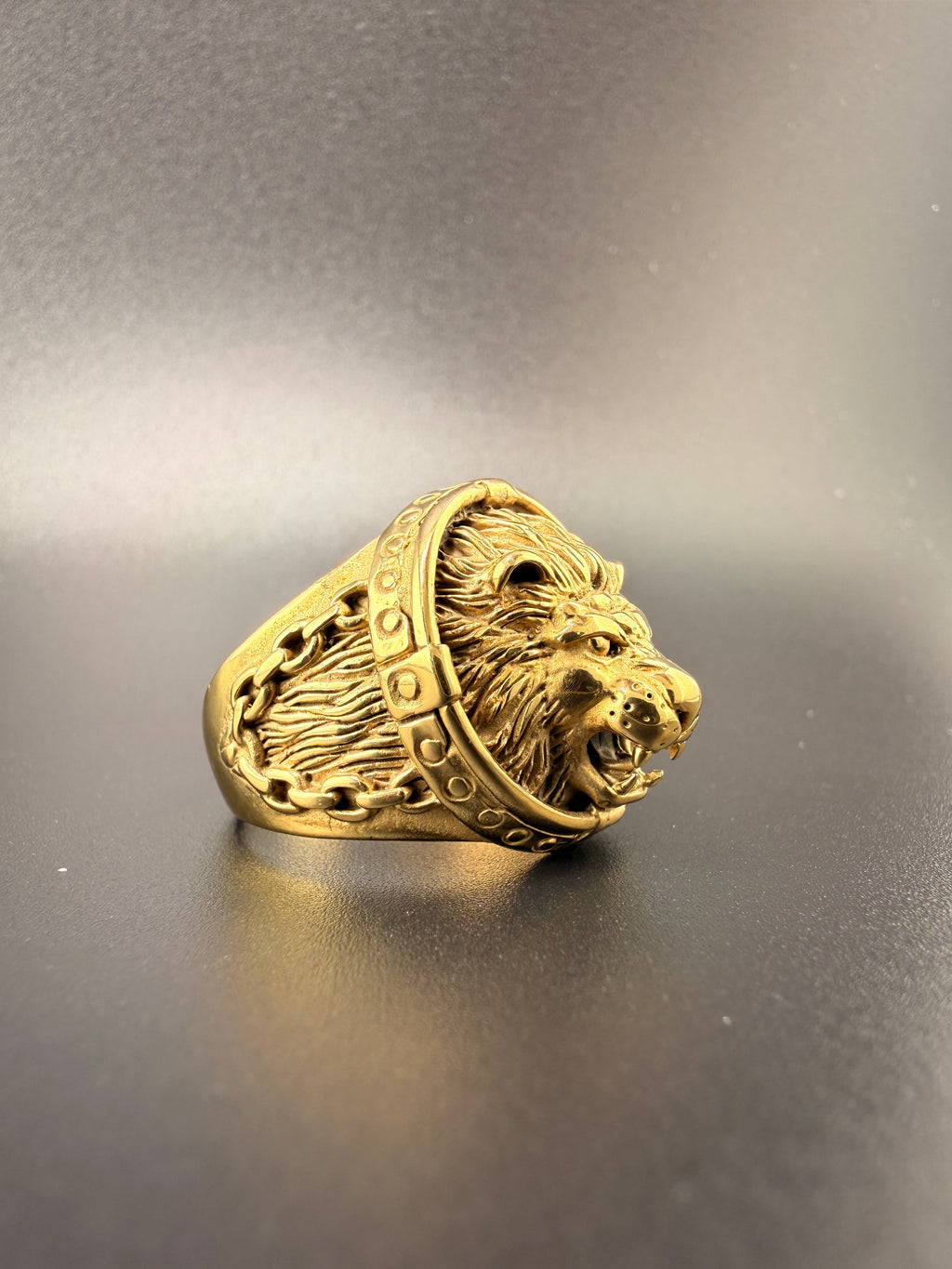 14K Gold Bonded Sterling Silver Lion Head Ring – Size 9.75, 12.2 Grams