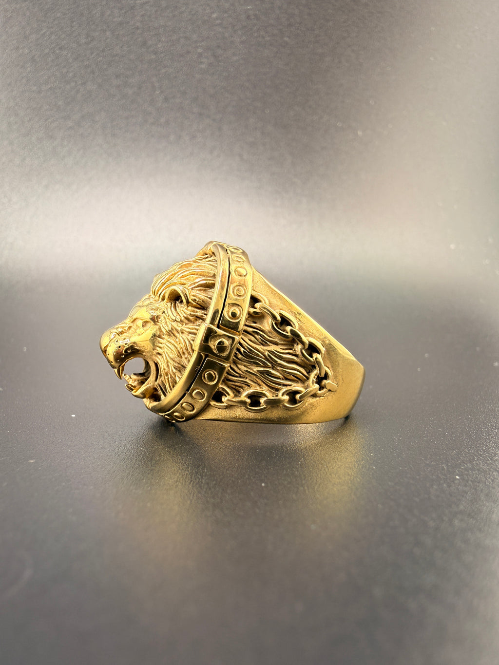 14K Gold Bonded Sterling Silver Lion Head Ring – Size 9.75, 12.2 Grams