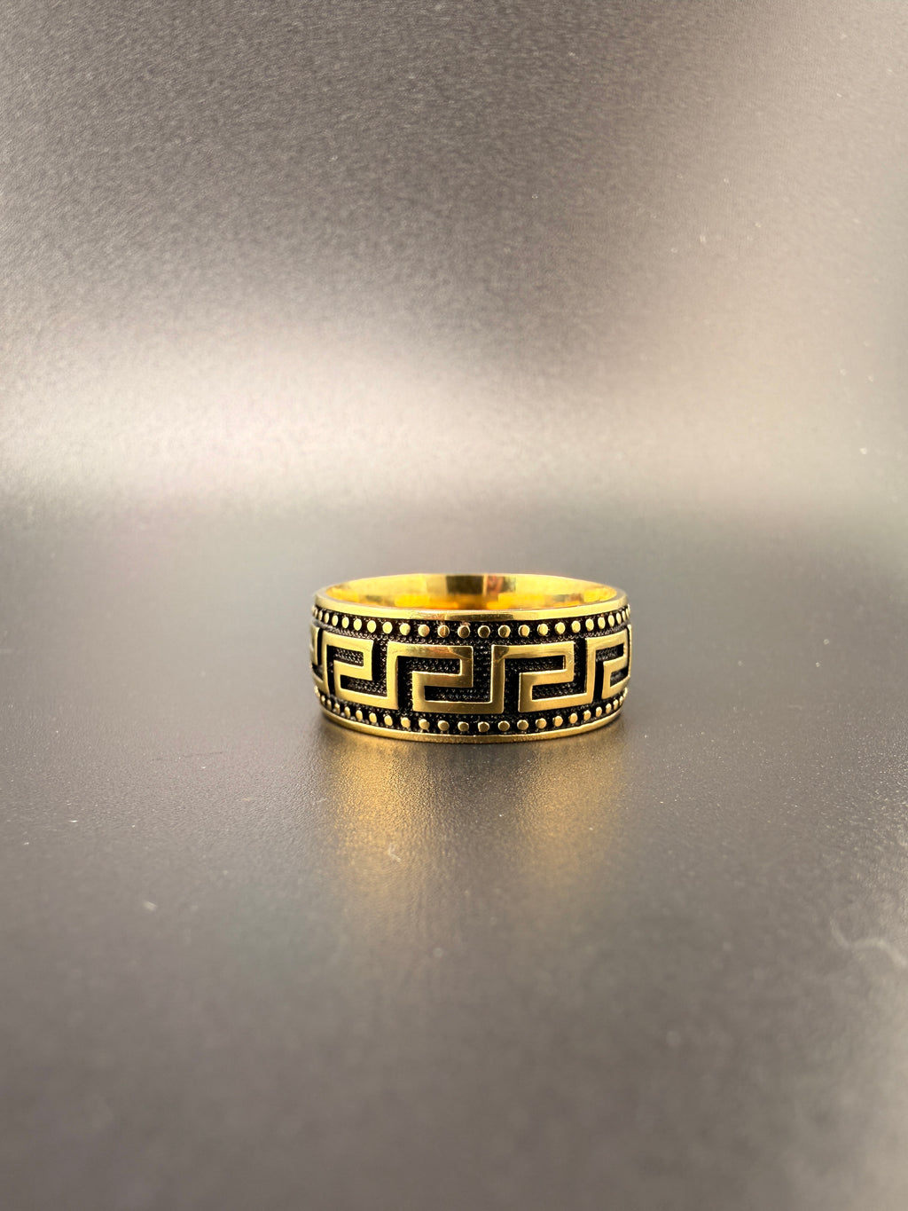 14K Gold Bonded Sterling Silver Versace Style Ring – Size 13, 8.5 Grams