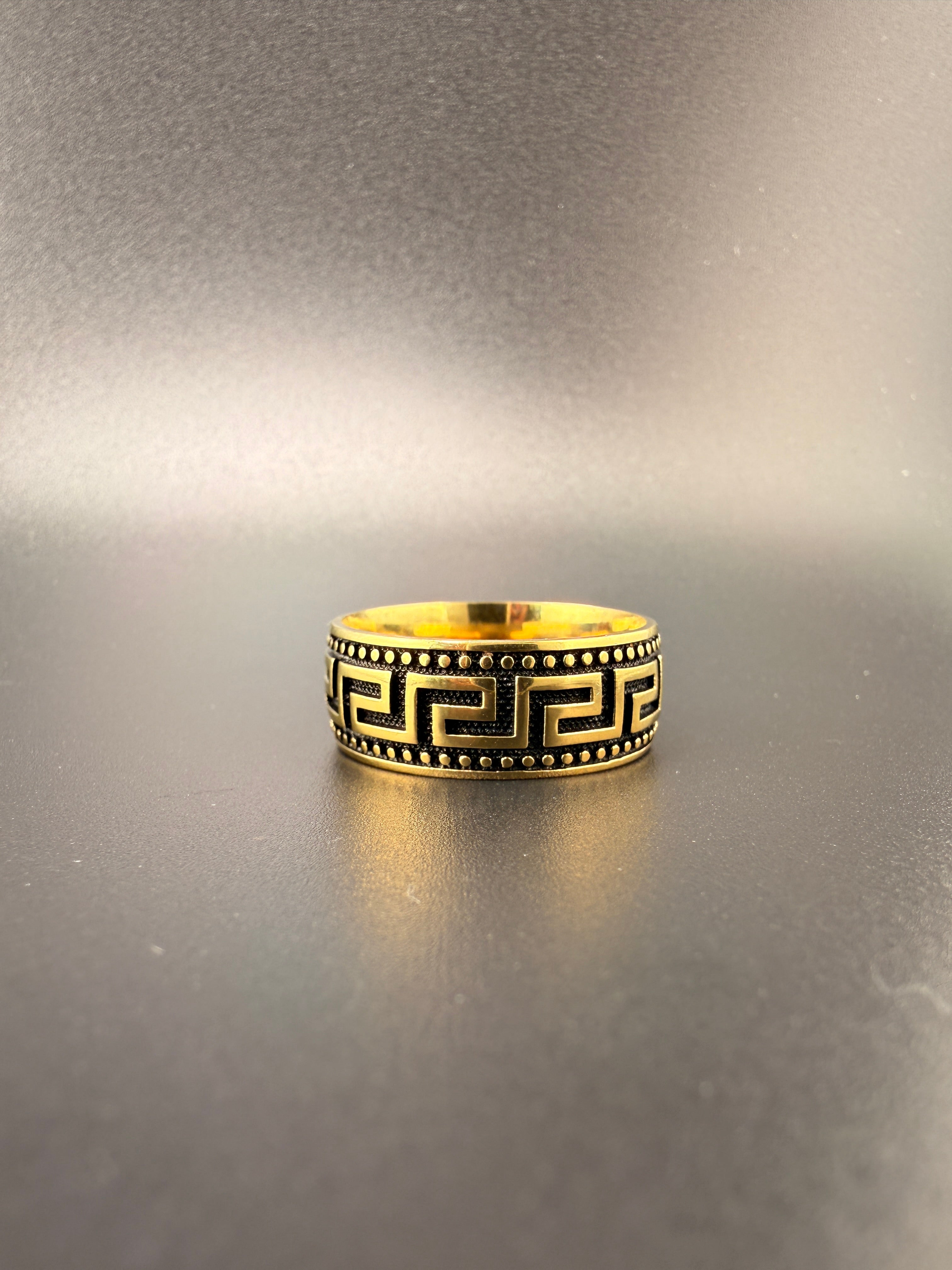 14K Gold Bonded Sterling Silver Versace Style Ring – Size 13, 8.5 Grams