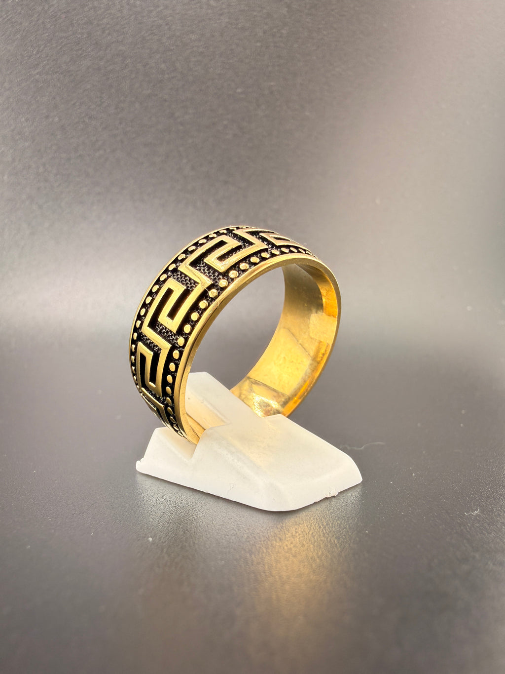14K Gold Bonded Sterling Silver Versace Style Ring – Size 13, 8.5 Grams