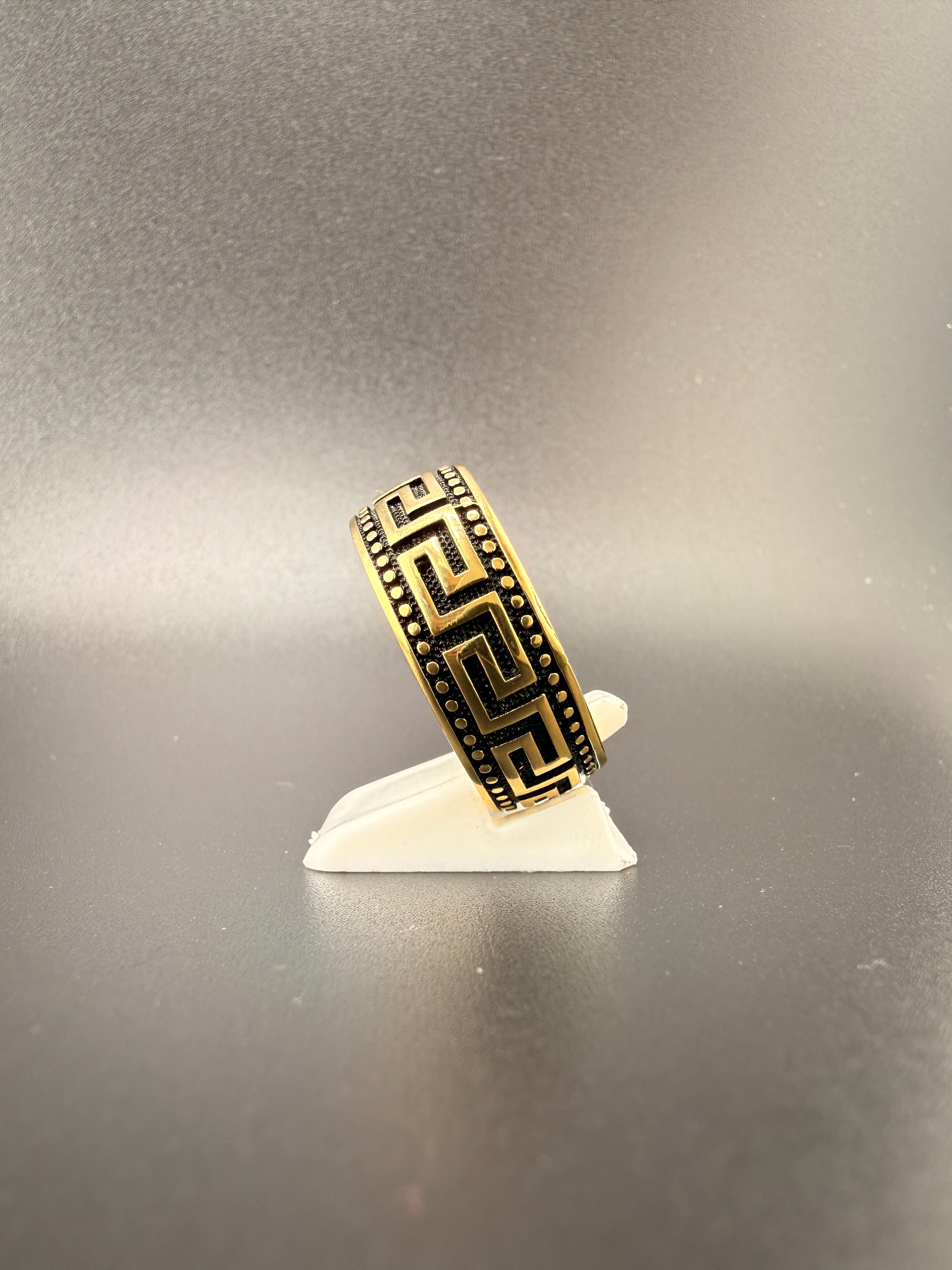 14K Gold Bonded Sterling Silver Versace Style Ring – Size 13, 8.5 Grams