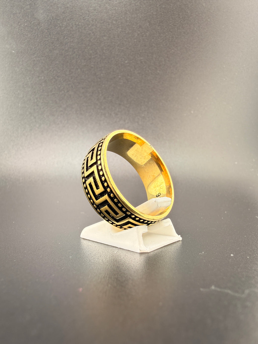 14K Gold Bonded Sterling Silver Versace Style Ring – Size 13, 8.5 Grams