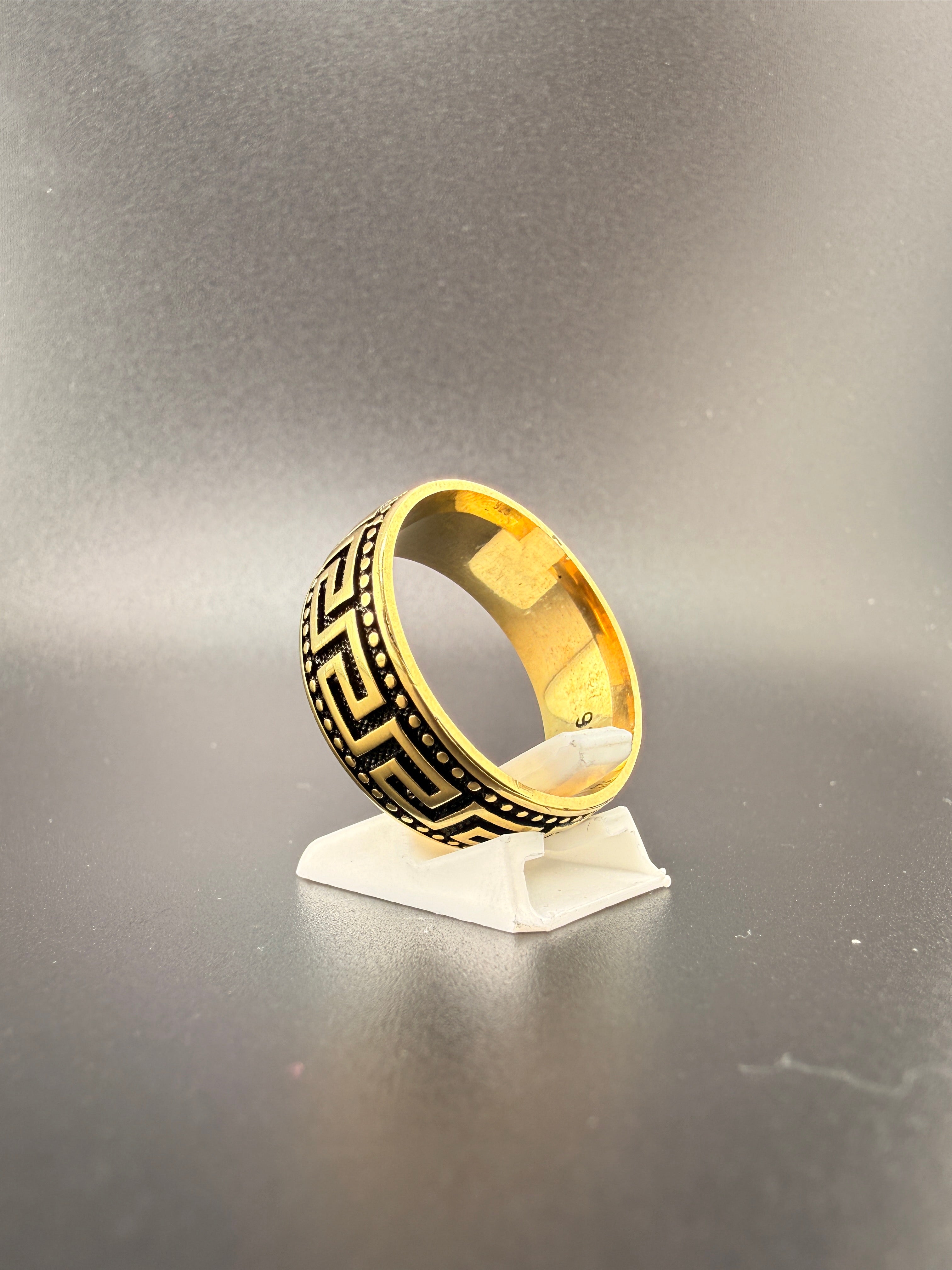 14K Gold Bonded Sterling Silver Versace Style Ring – Size 13, 8.5 Grams
