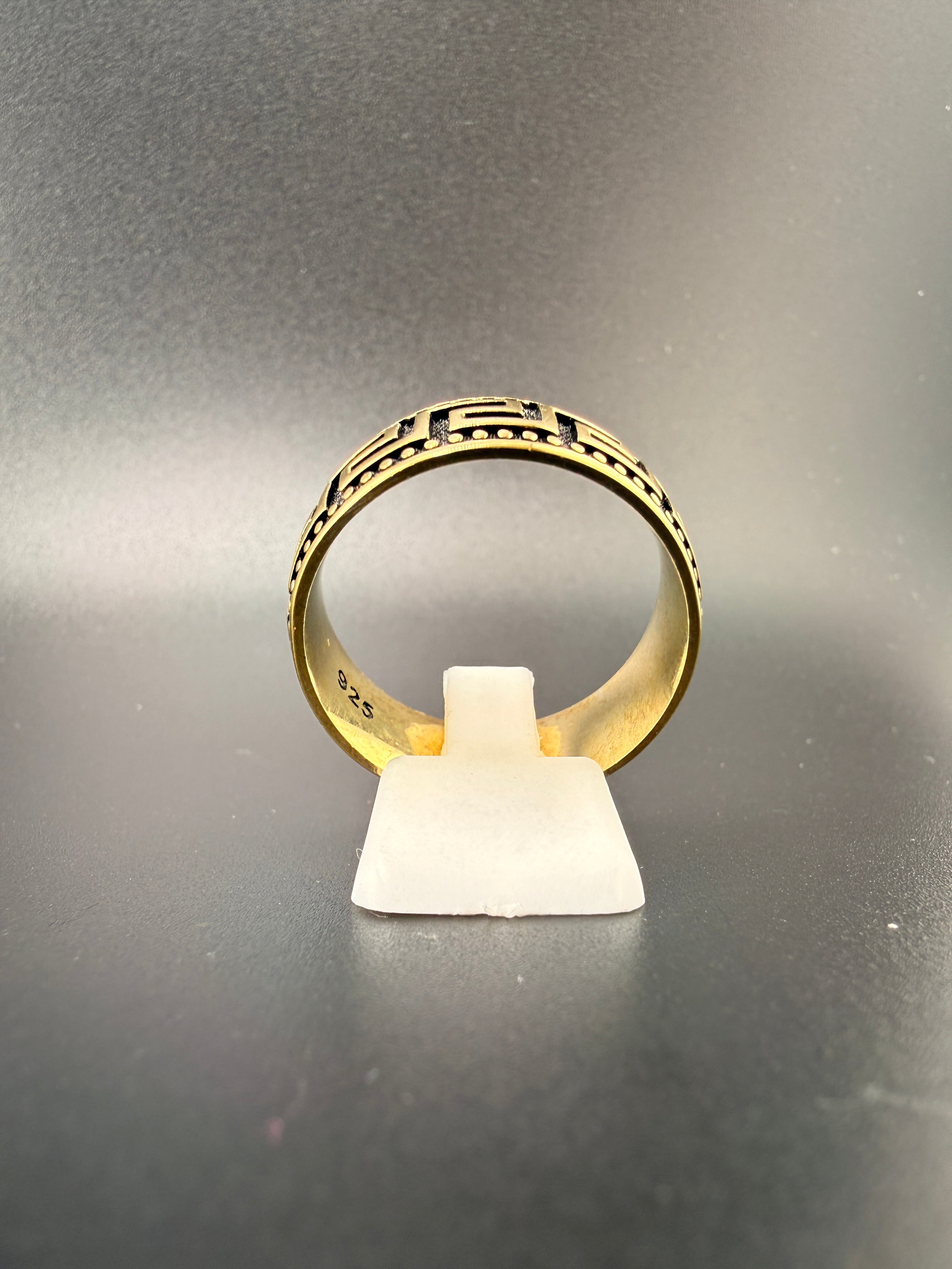 14K Gold Bonded Sterling Silver Versace Style Ring – Size 13, 8.5 Grams