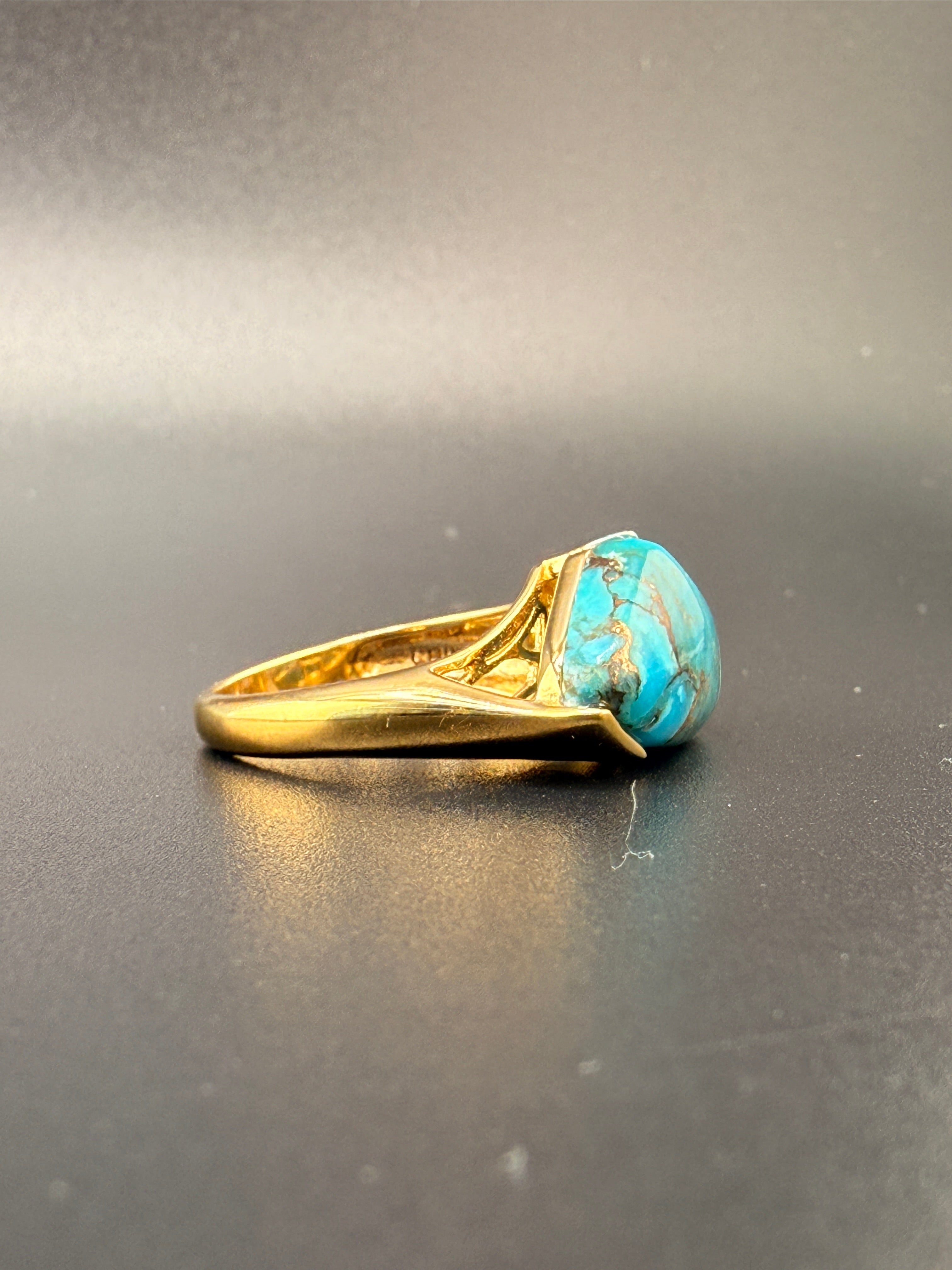 14K Gold Bonded Sterling Silver Turquoise Ring – 5.4 Grams