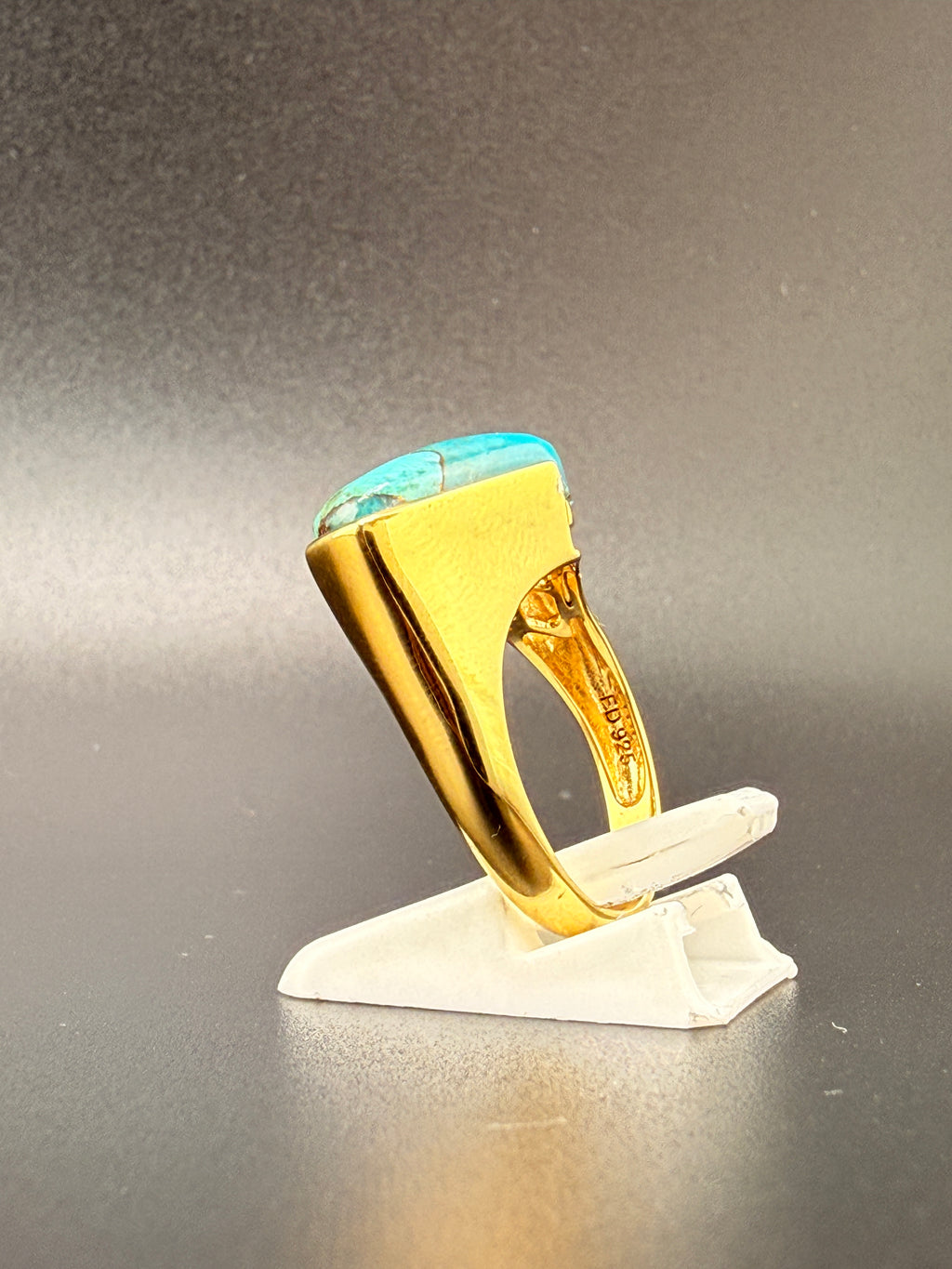 14K Gold Bonded Sterling Silver Turquoise Ring – 5.4 Grams