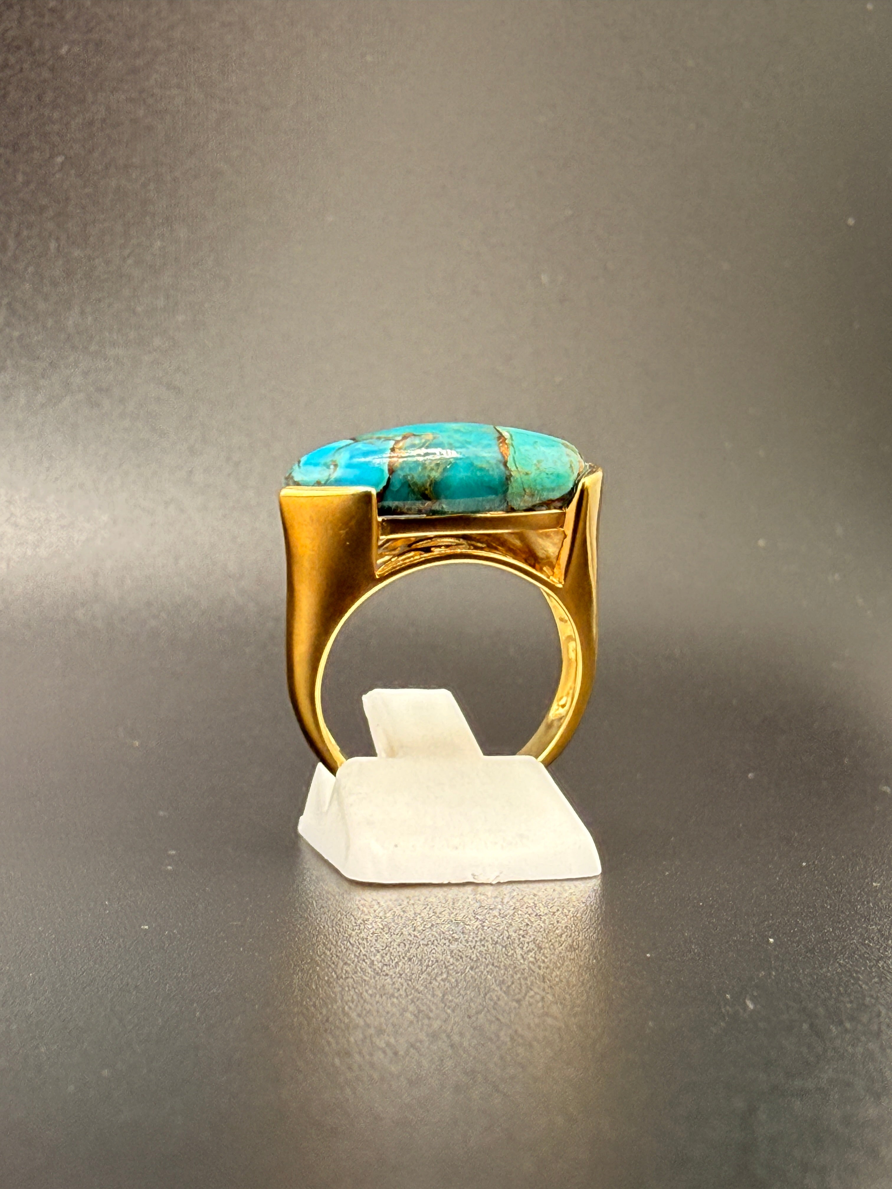 14K Gold Bonded Sterling Silver Turquoise Ring – 5.4 Grams