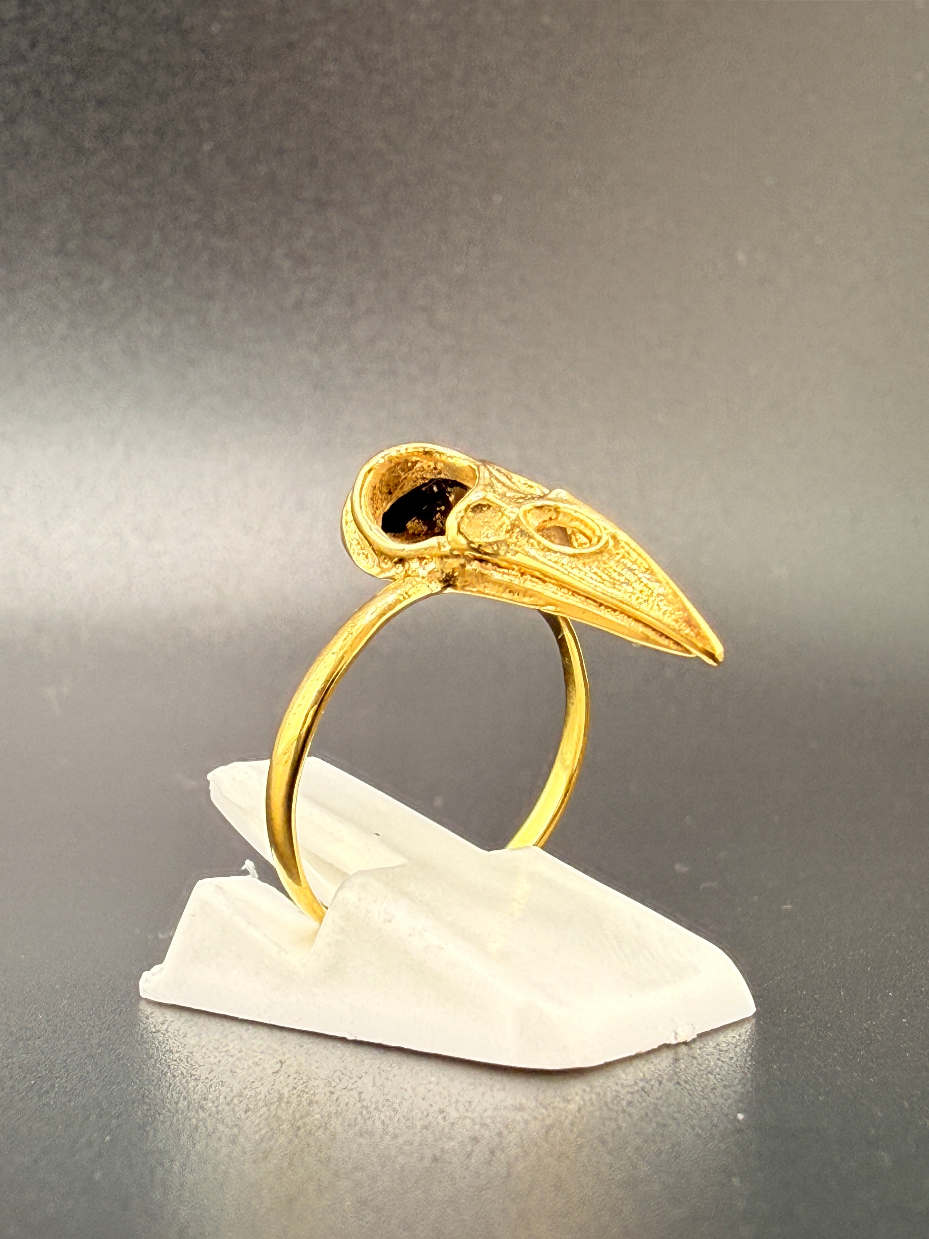 14K Gold Bonded Sterling Silver Crow Skull Ring – 2 Grams