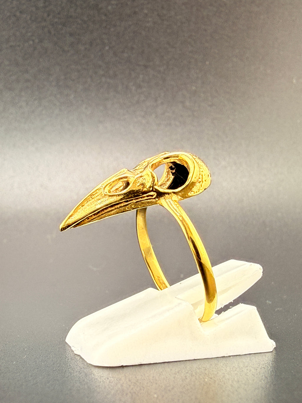 14K Gold Bonded Sterling Silver Crow Skull Ring – 2 Grams