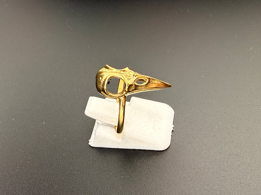14K Gold Bonded Sterling Silver Crow Skull Ring – 2 Grams