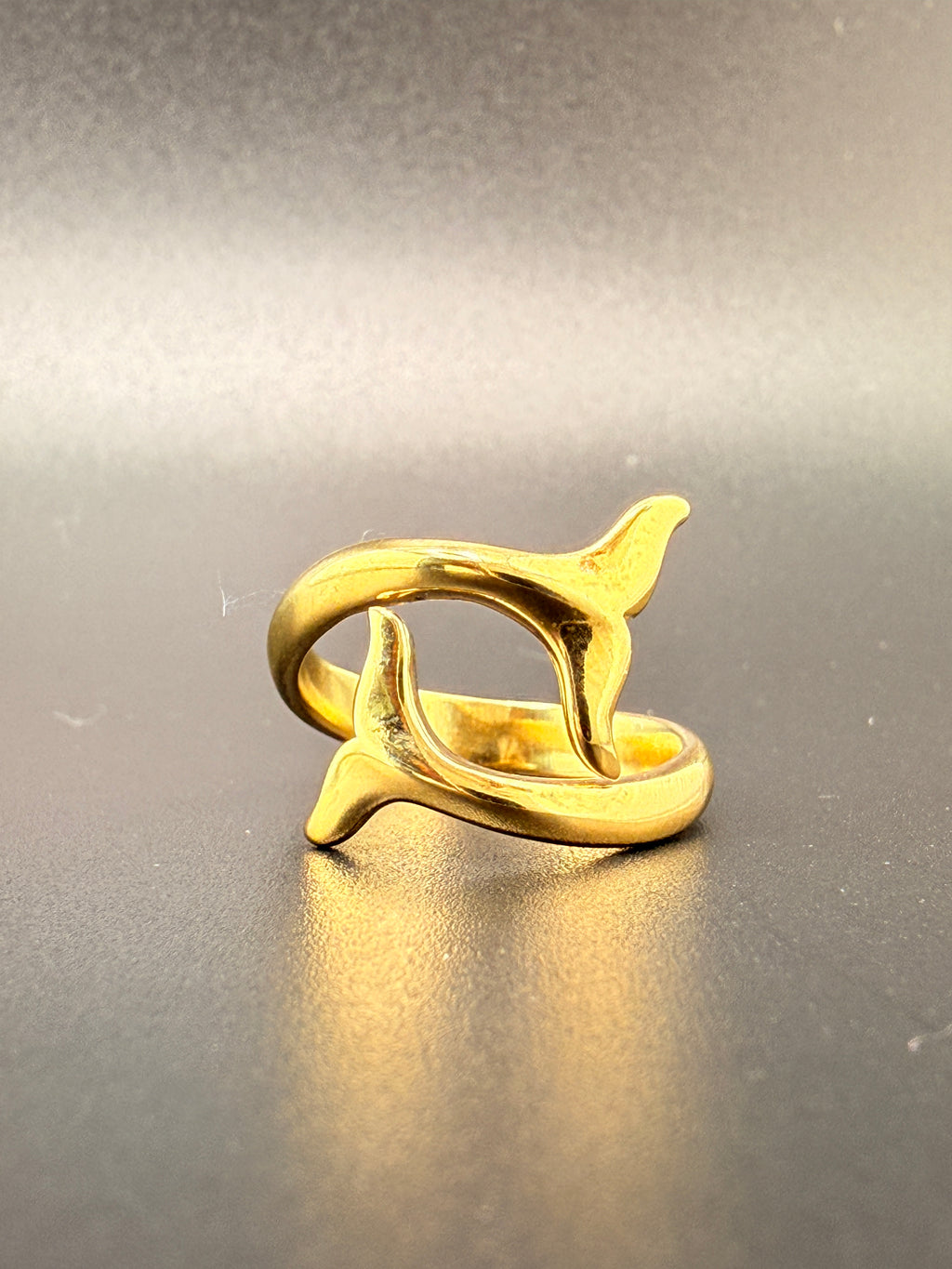 14K Gold Bonded Sterling Silver Dolphin Tail Ring – Adjustable Size