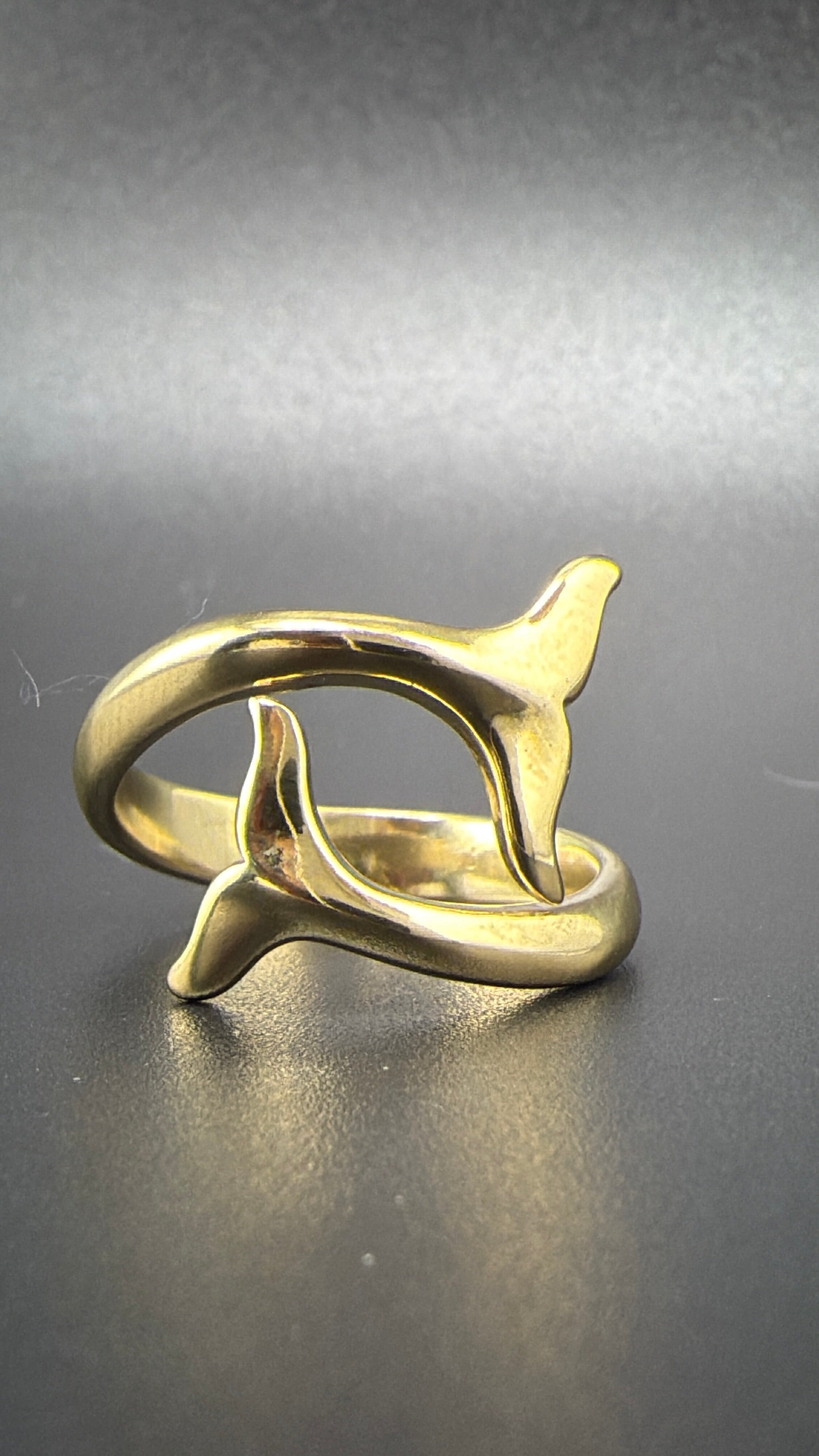 14K Gold Bonded Sterling Silver Dolphin Tail Ring – Adjustable Size
