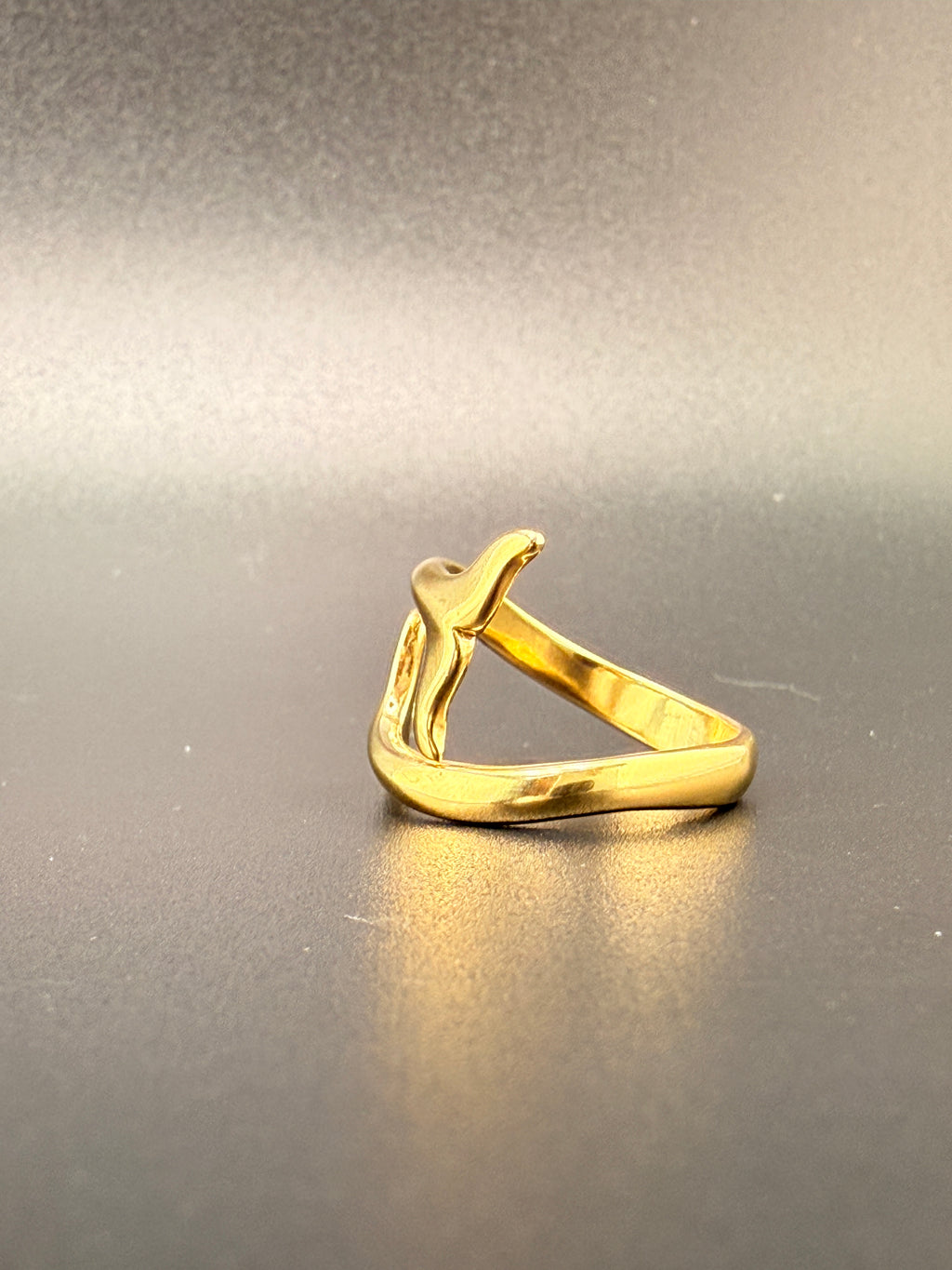 14K Gold Bonded Sterling Silver Dolphin Tail Ring – Adjustable Size
