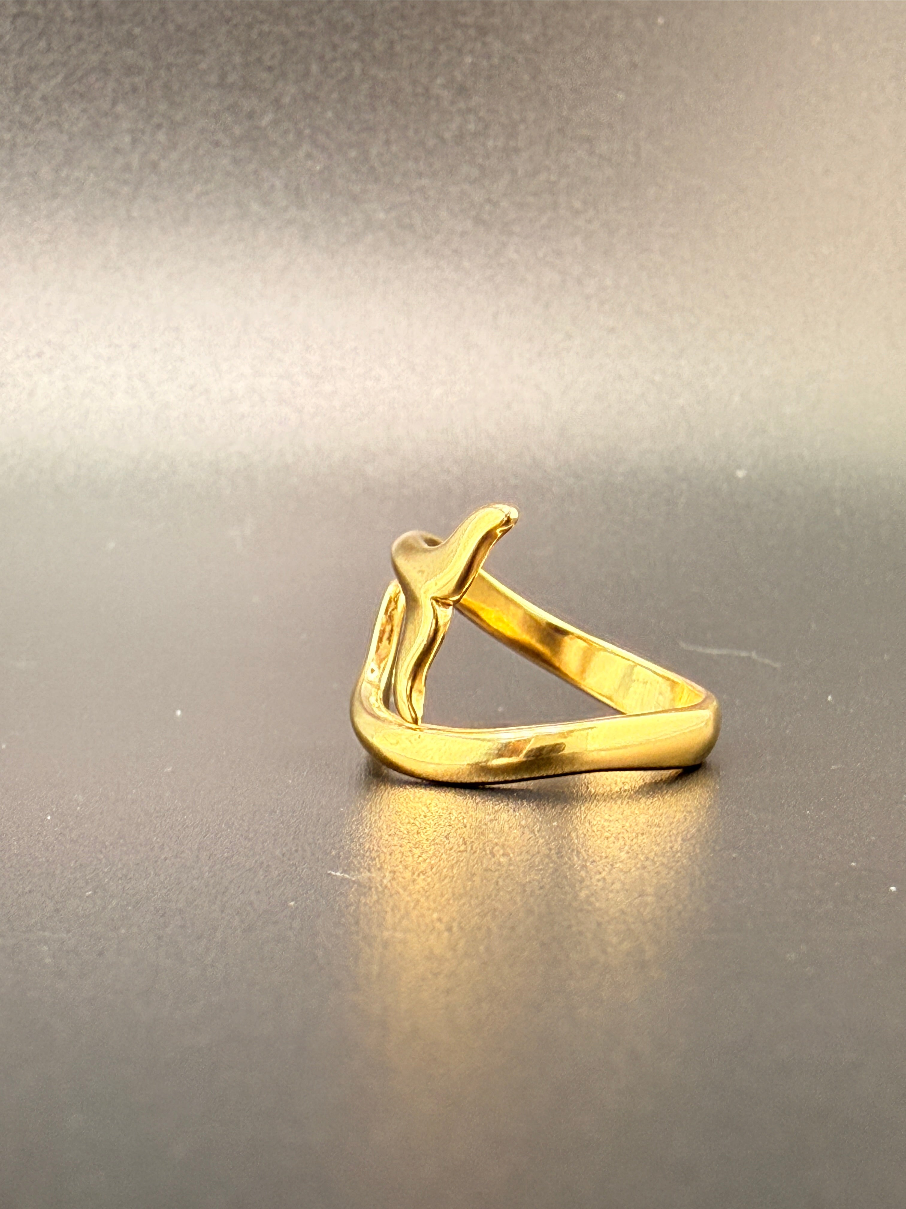 14K Gold Bonded Sterling Silver Dolphin Tail Ring – Adjustable Size
