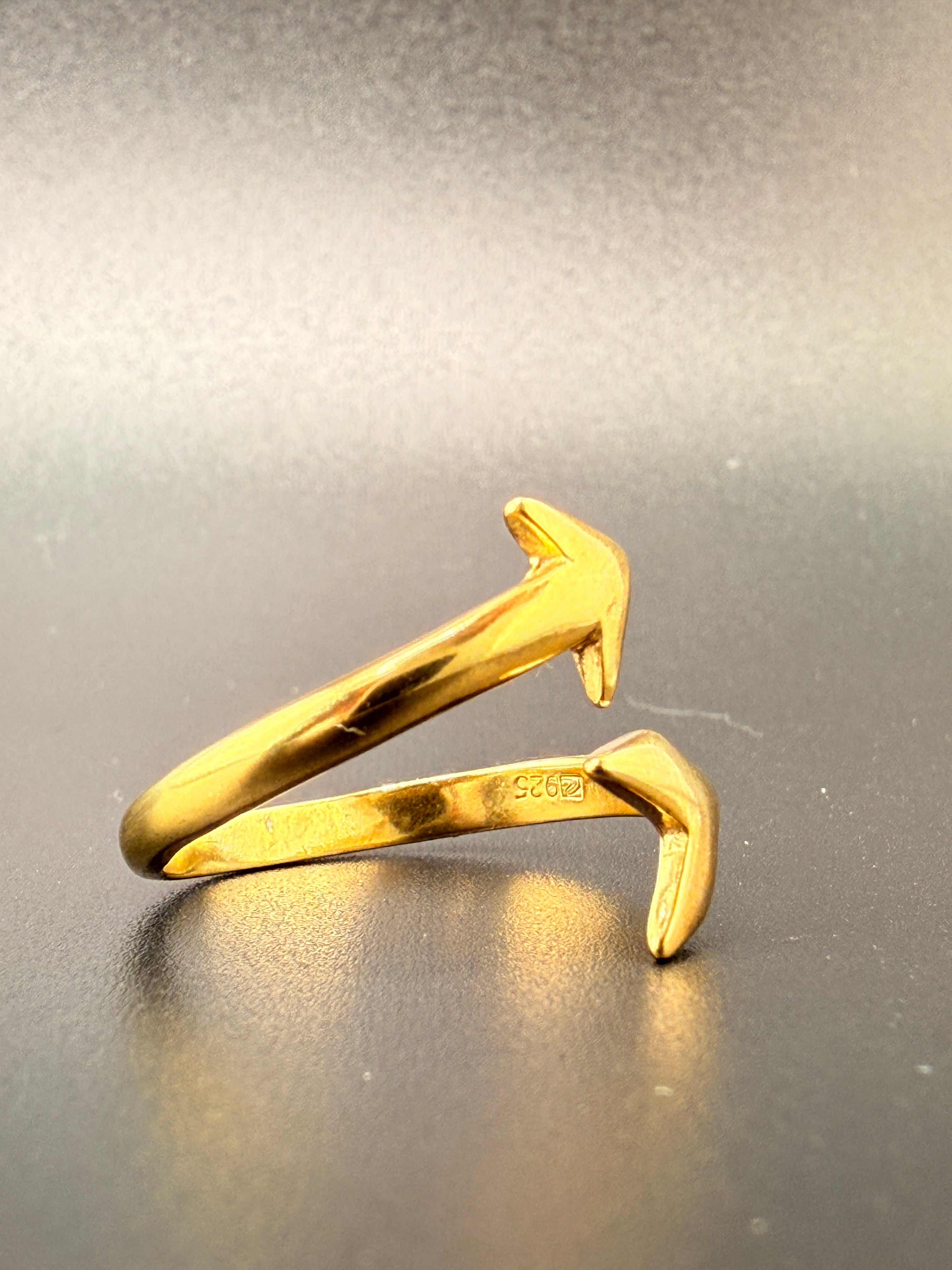 14K Gold Bonded Sterling Silver Arrow Ring – Adjustable Size, 2.11 Grams
