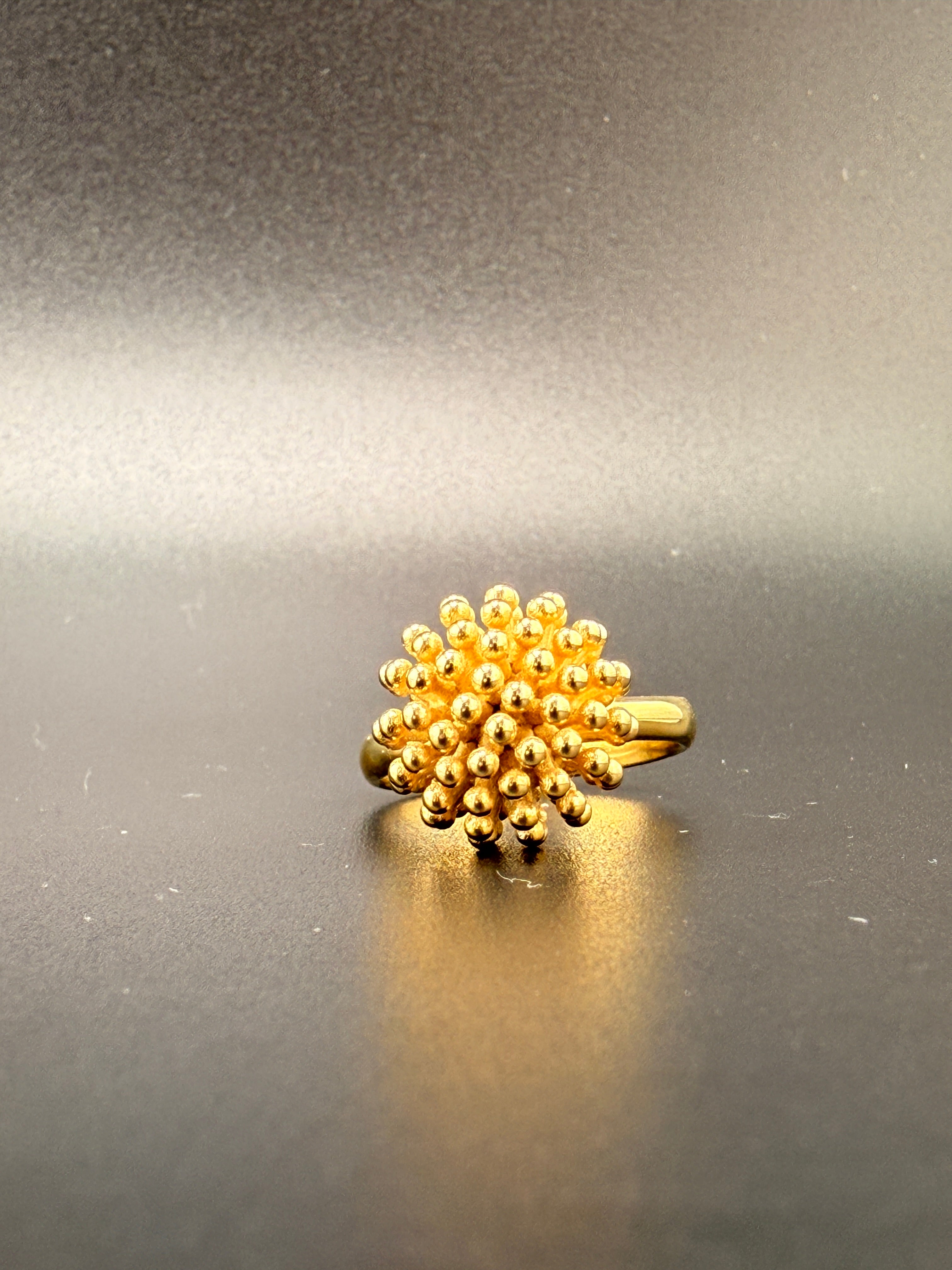 14K Gold Bonded Sterling Silver Flower Ball Ring – 12.3mm, 9.5 Grams