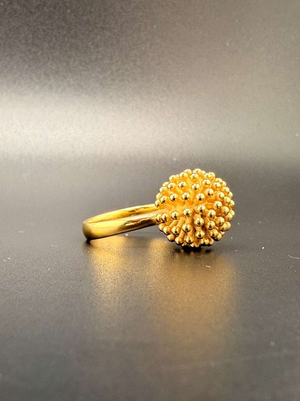 14K Gold Bonded Sterling Silver Flower Ball Ring – 12.3mm, 9.5 Grams