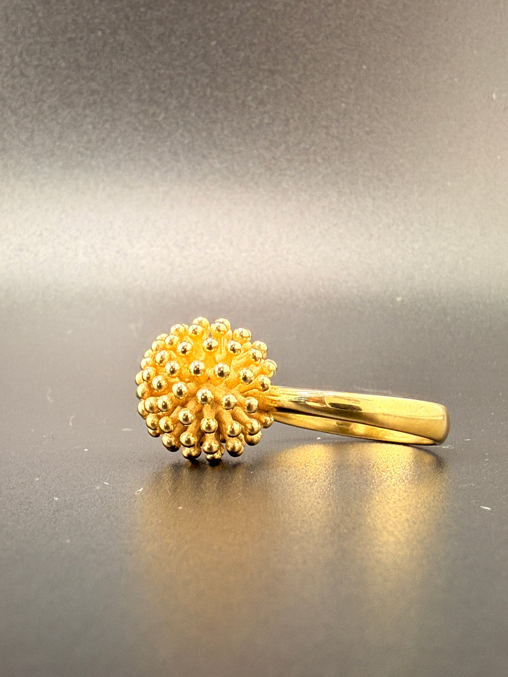 14K Gold Bonded Sterling Silver Flower Ball Ring – 12.3mm, 9.5 Grams