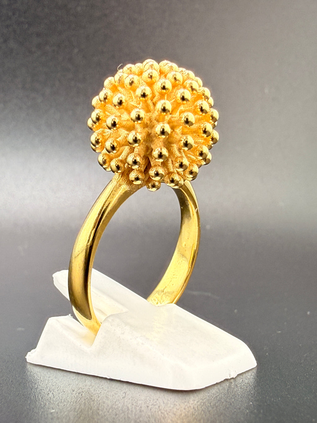 14K Gold Bonded Sterling Silver Flower Ball Ring – 12.3mm, 9.5 Grams
