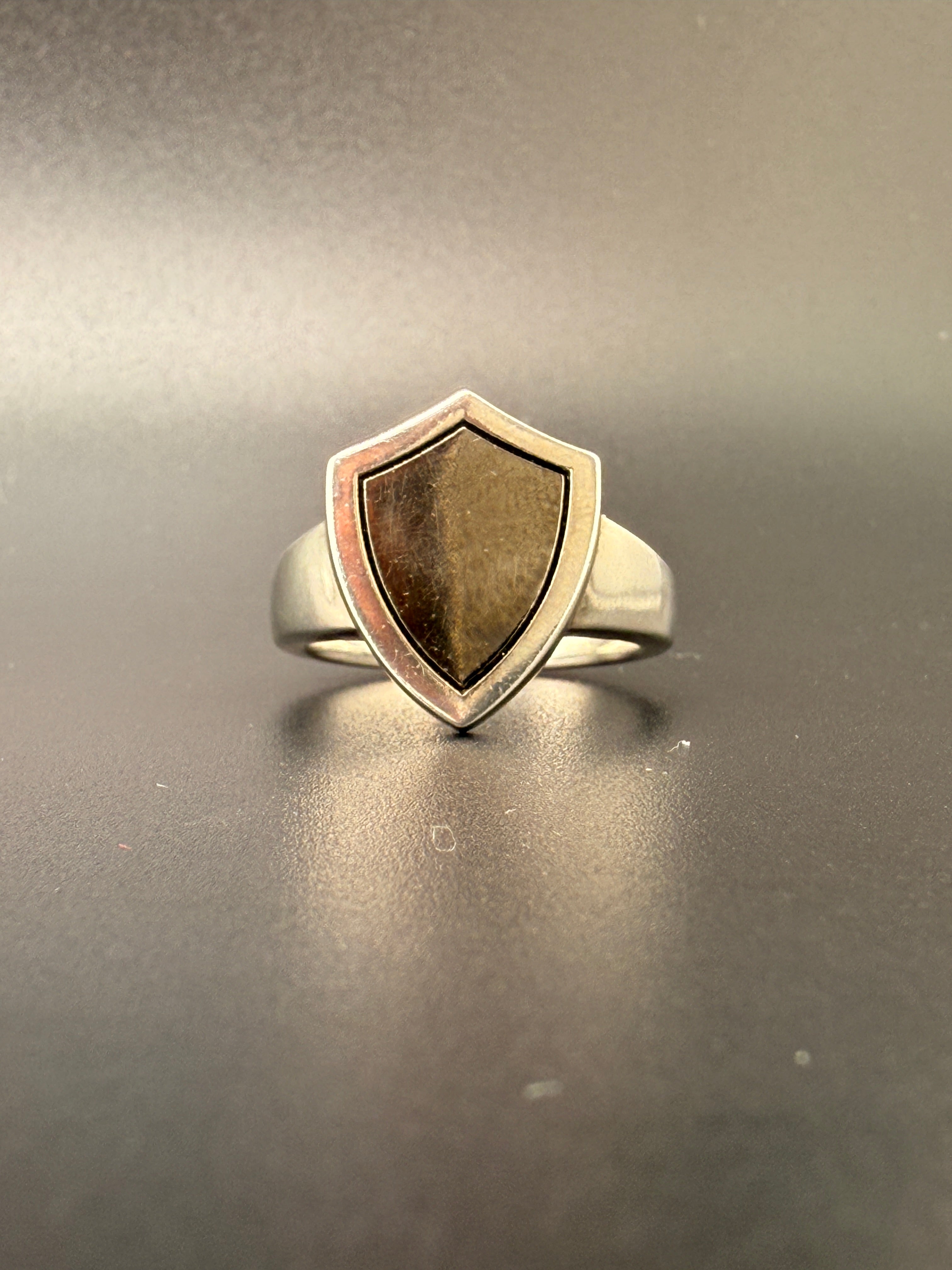 14K Gold Bonded Sterling Silver Black Shield Ring – Silver Border