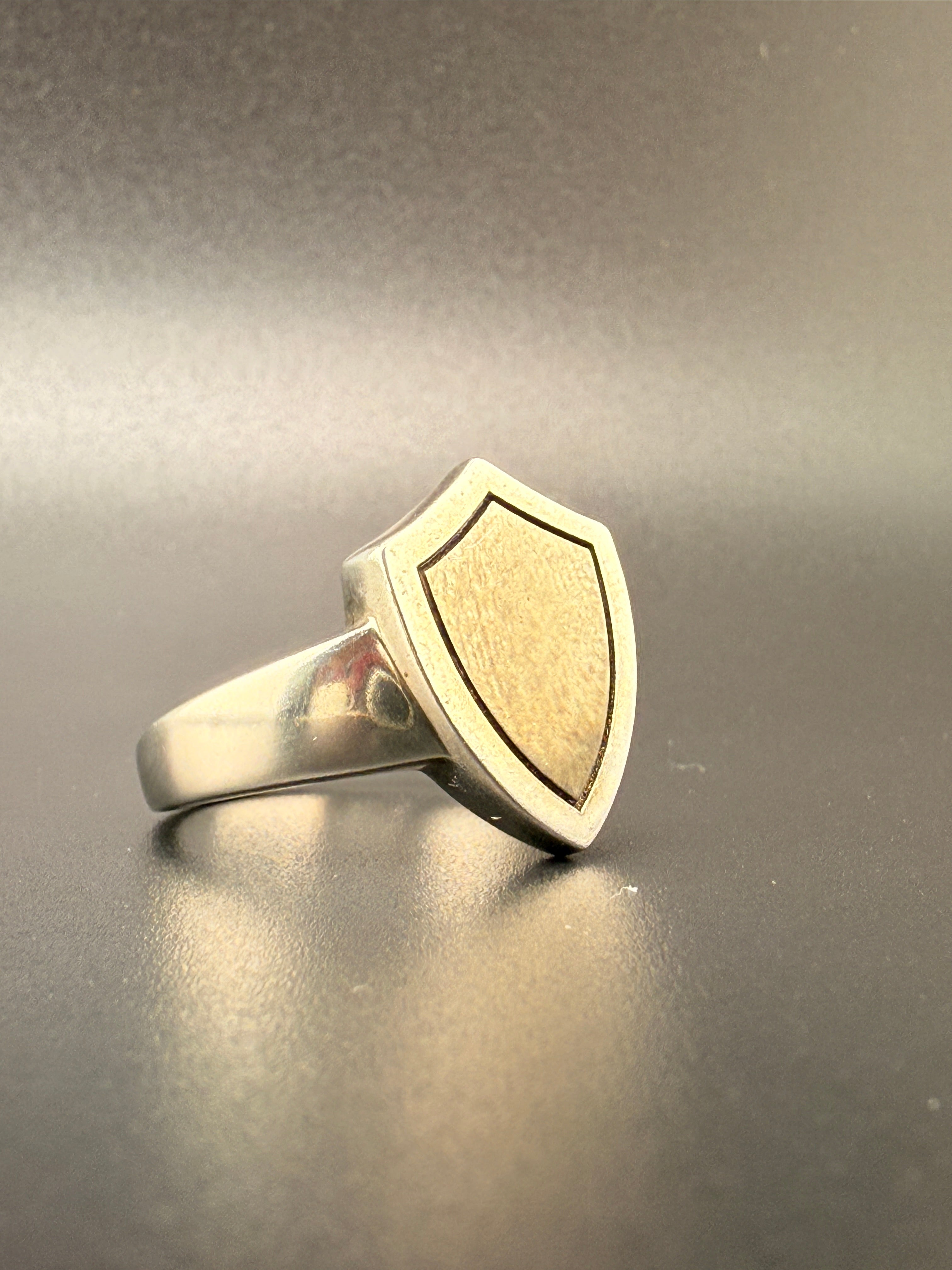 14K Gold Bonded Sterling Silver Black Shield Ring – Silver Border